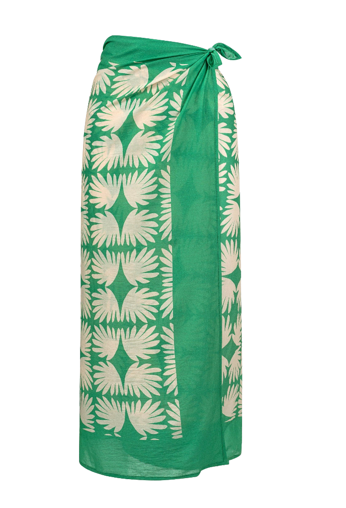 Green wrap with white palm leaf pattern on a white background