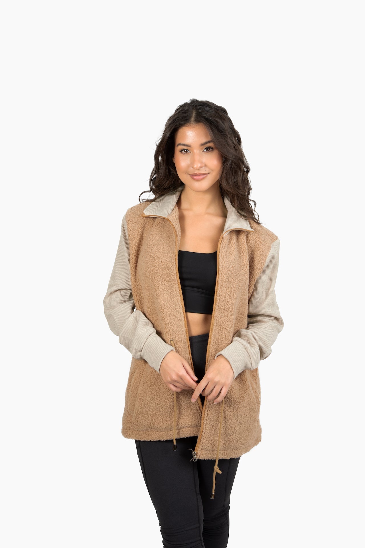 The Gabs Mixed Material Sherpa- Beige by Urban Luxe Lifestyles