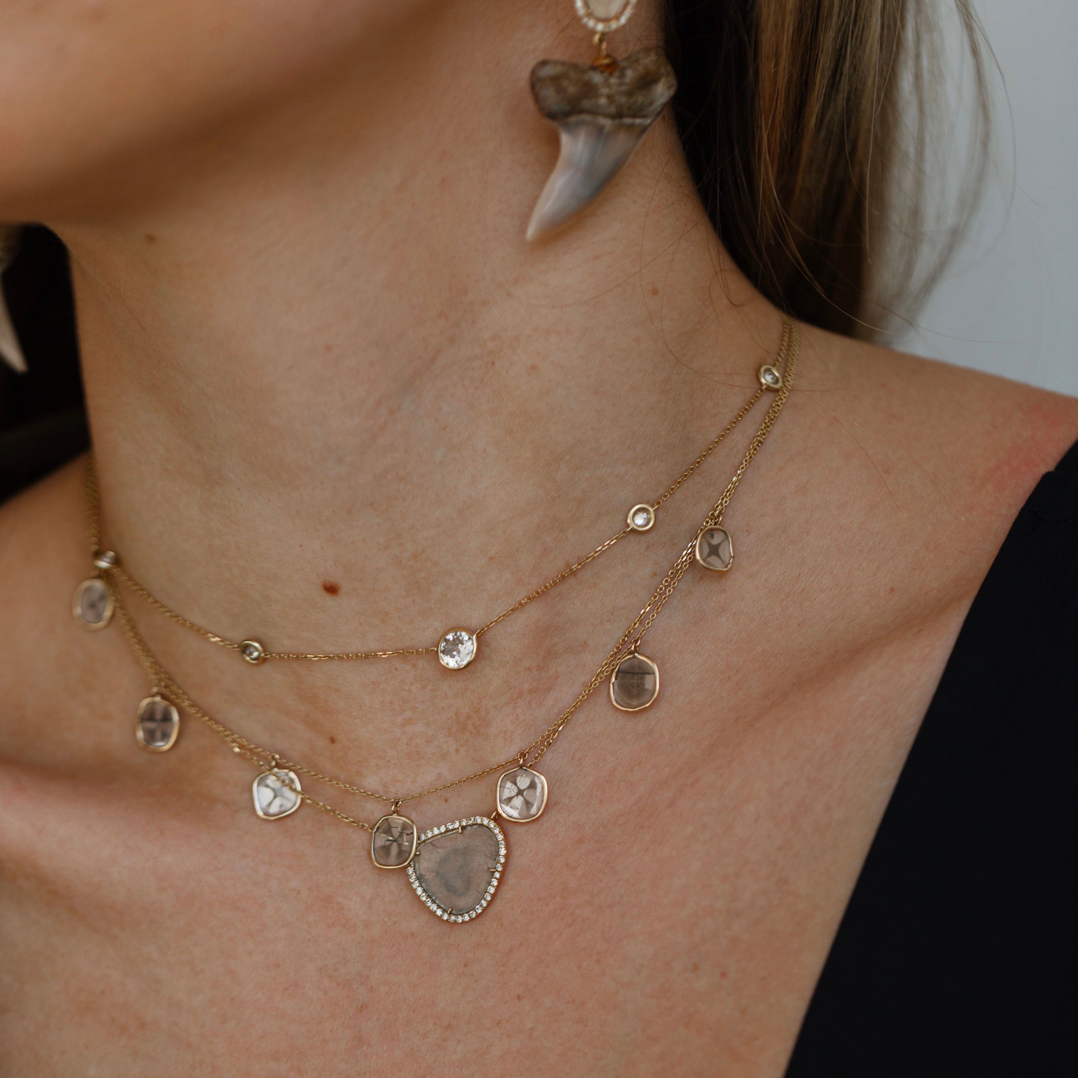 14k Yellow Gold Dainty Diamond Necklace by S. Carter Designs