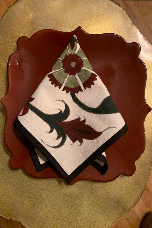 Hand-Painted Napkins - Bordeaux & Green by Rosewater House