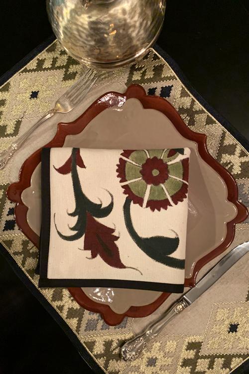 Hand-Painted Napkins - Bordeaux & Green by Rosewater House