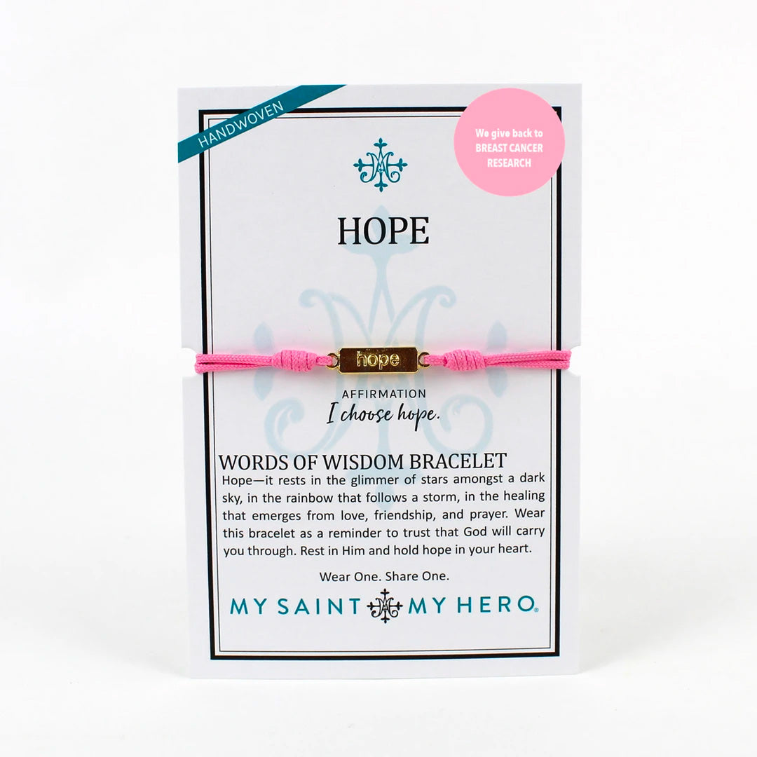 Hope -  Pink Words of Wisdom Breast Cancer Awareness Bracelet by My Saint My Hero