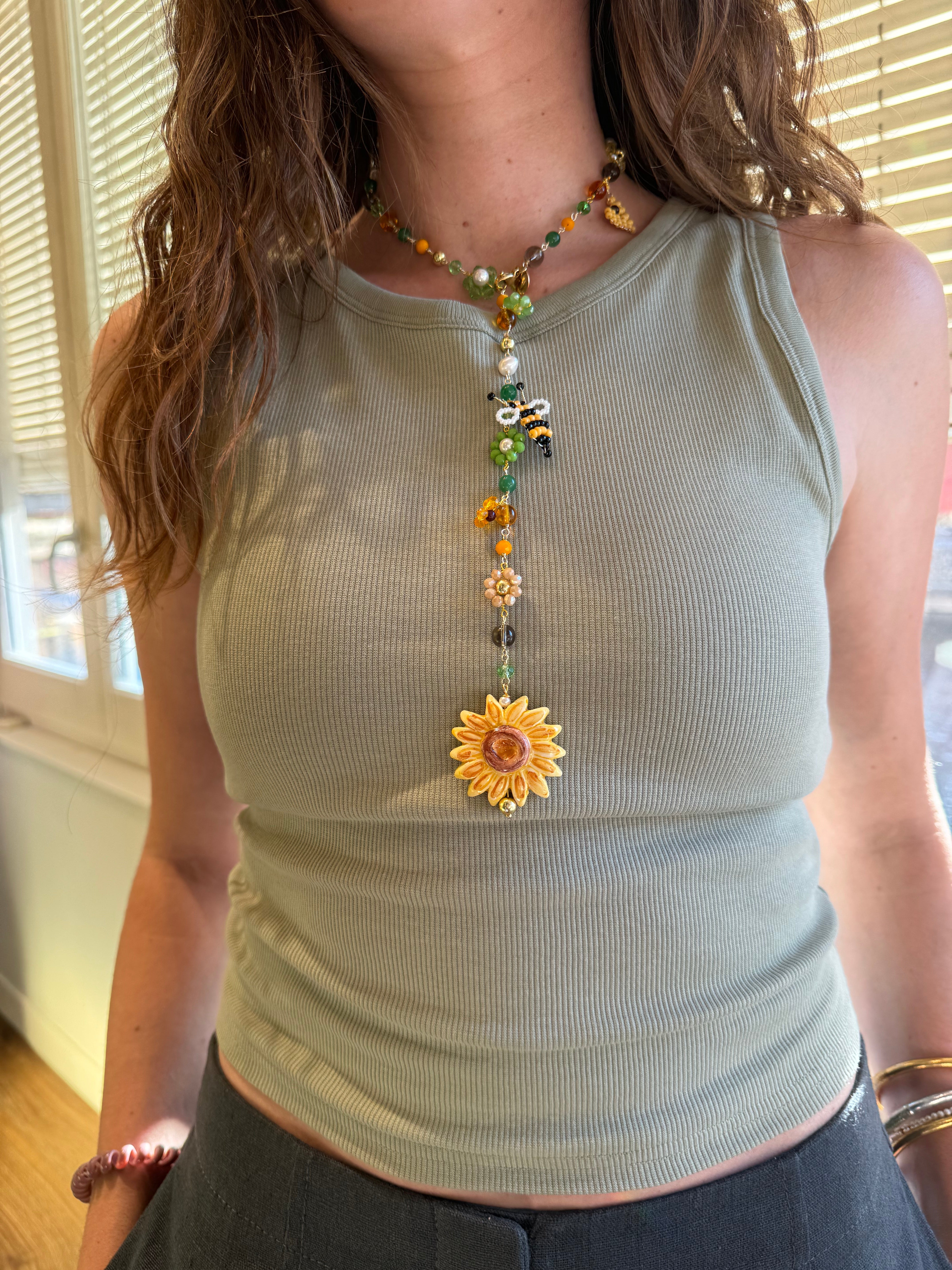 Medium Sunflower Ceramic Necklace by Cashfana