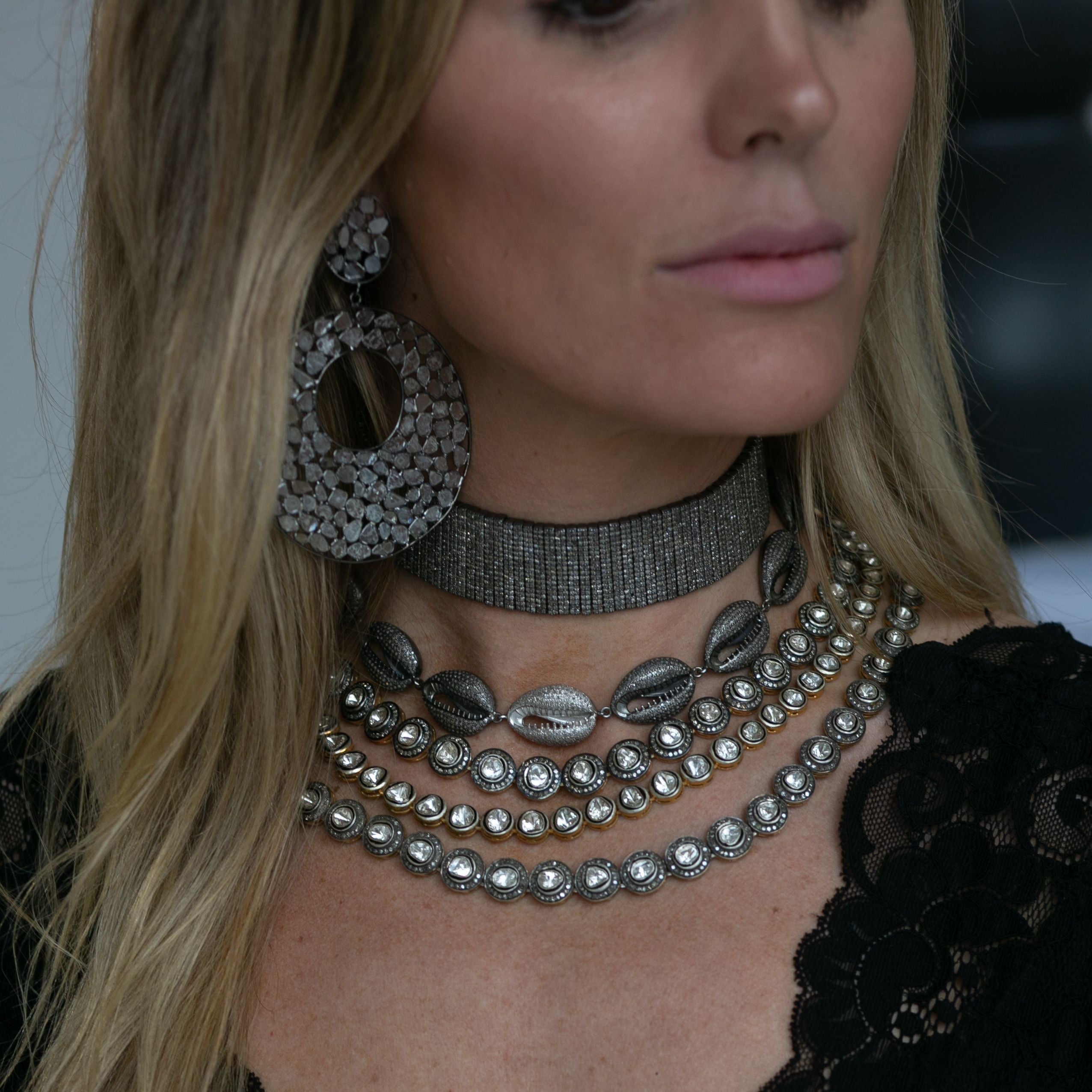 Pave + Sliced Diamond Necklace by S. Carter Designs