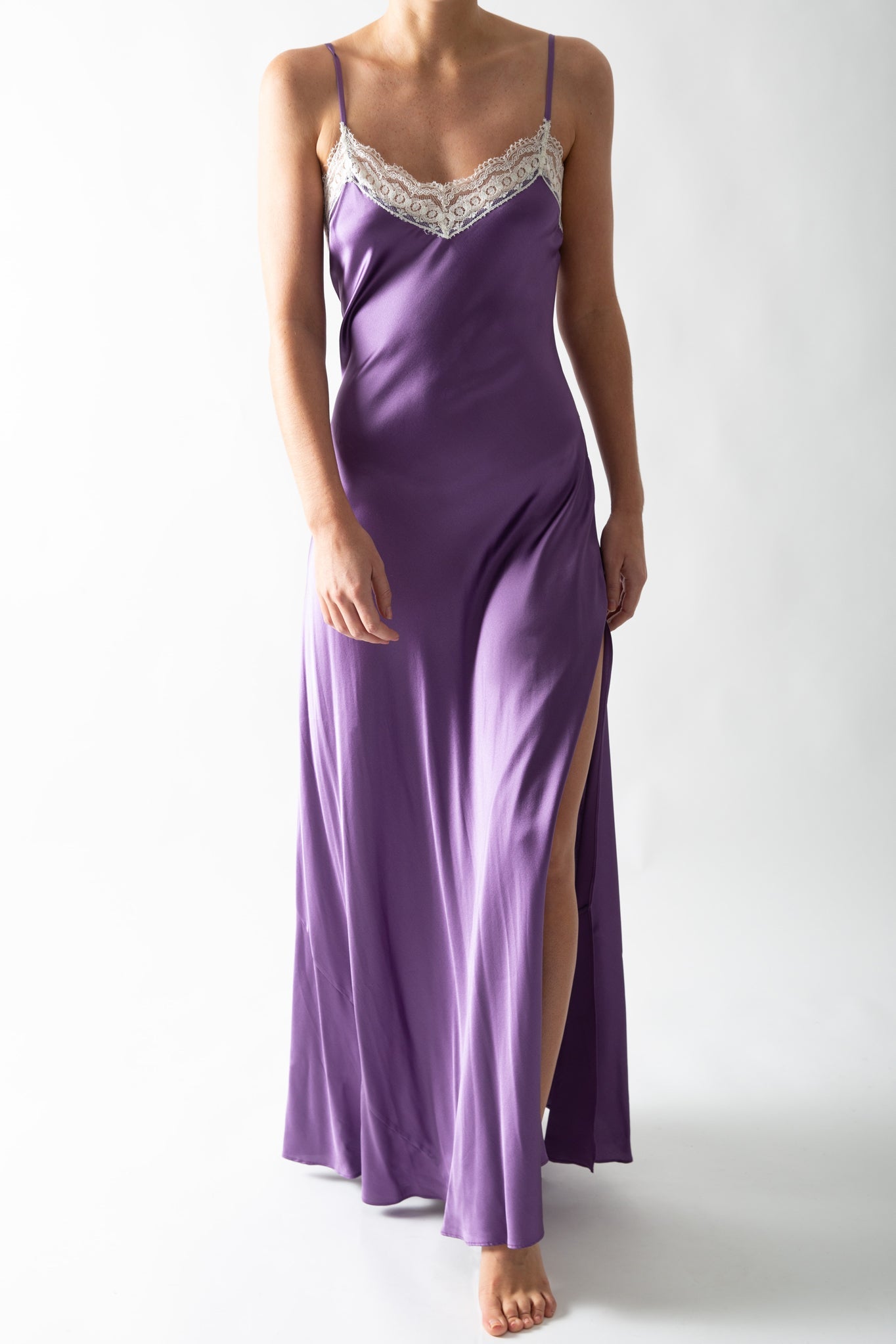 Jacquelyn Silk Slip Dress in Plum by Miguelina