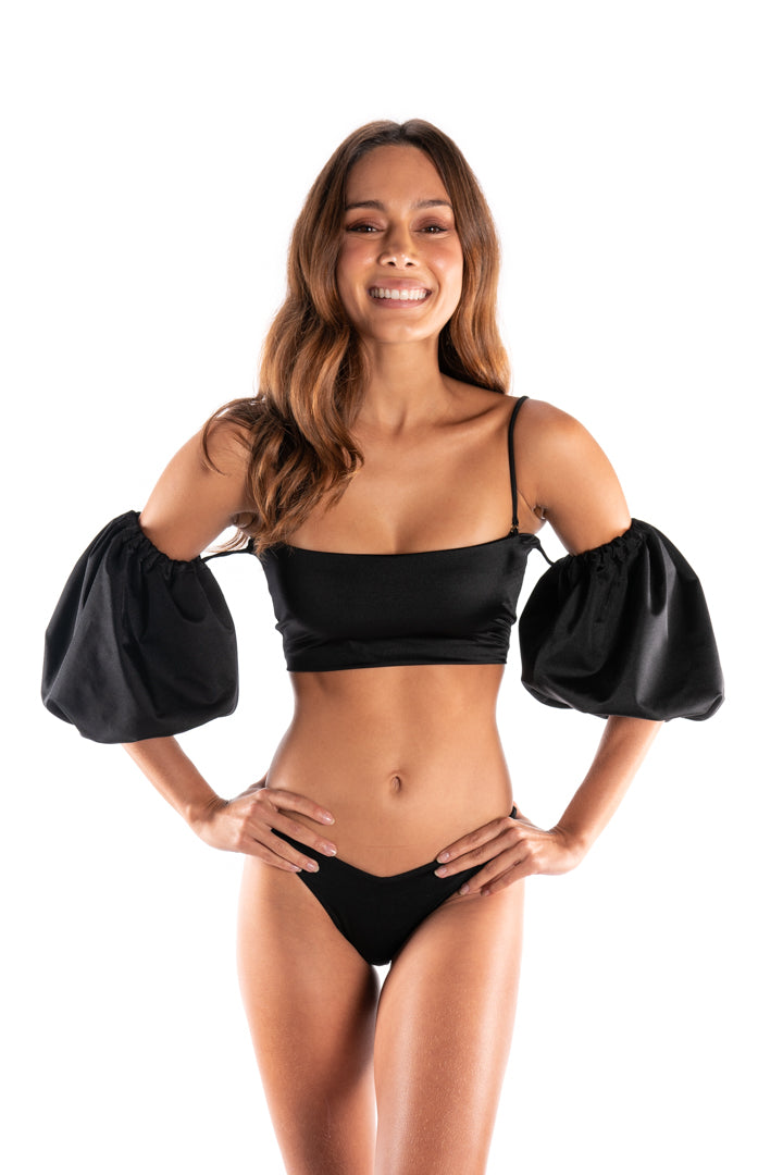 Loreto Bandeau Bikini Top with Sleeves in Black by Sanlier