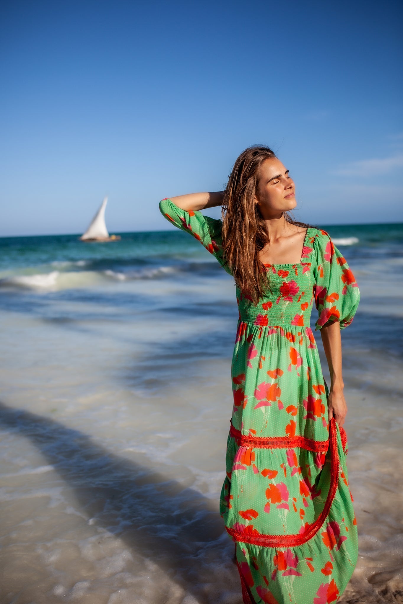 Mabelle Printed Gauze Dress - Cilantro by Miguelina