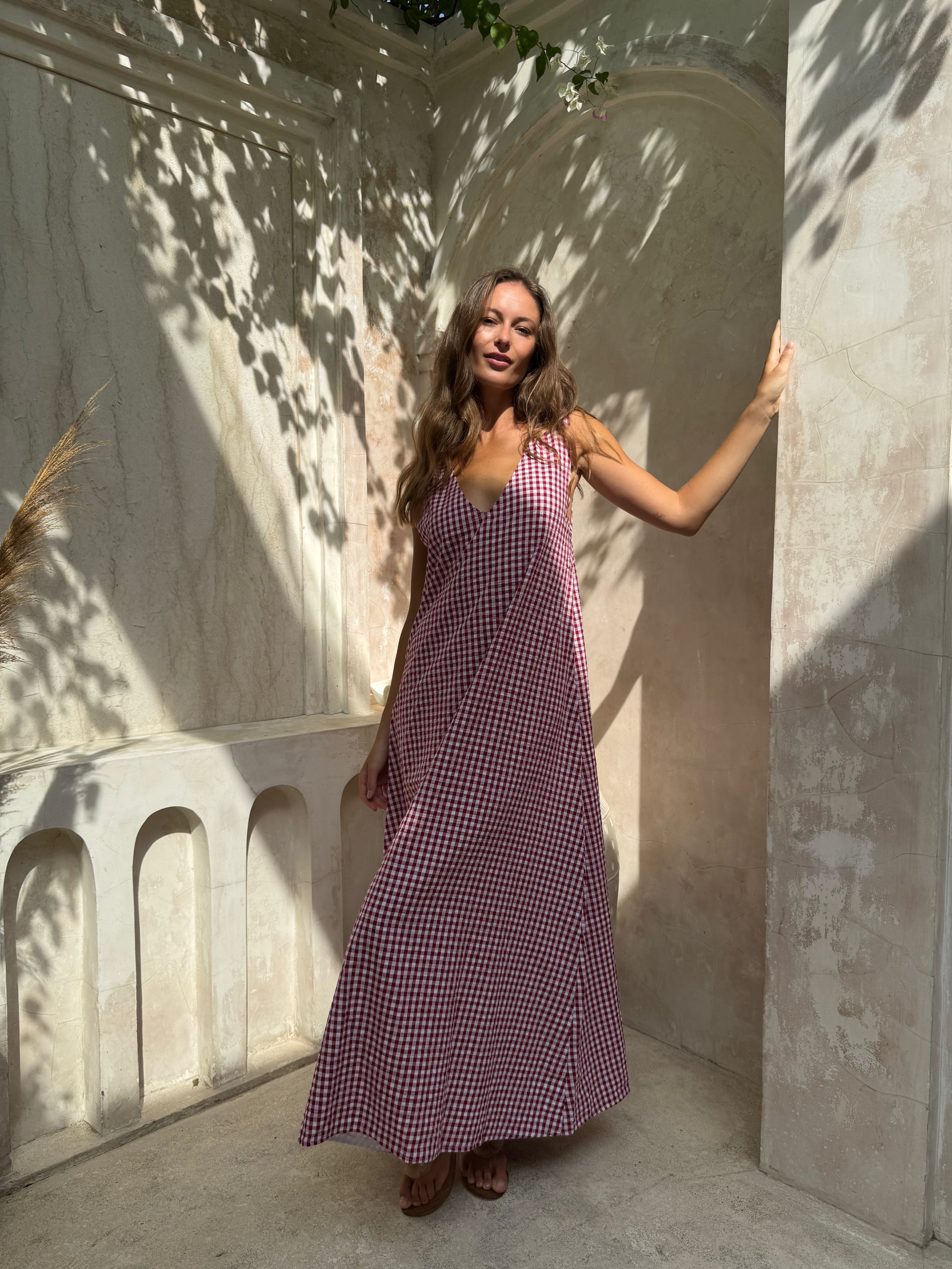 Maroon Gingham Gili Dress by Puka the Label