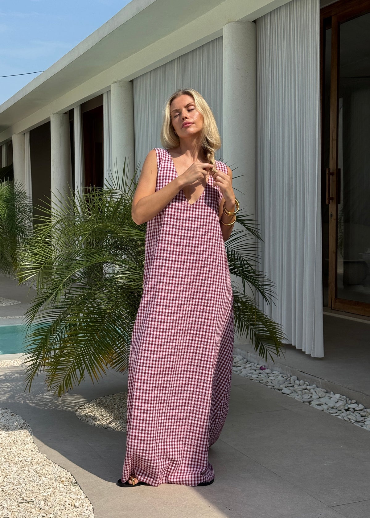Maroon Gingham Gili Dress by Puka the Label