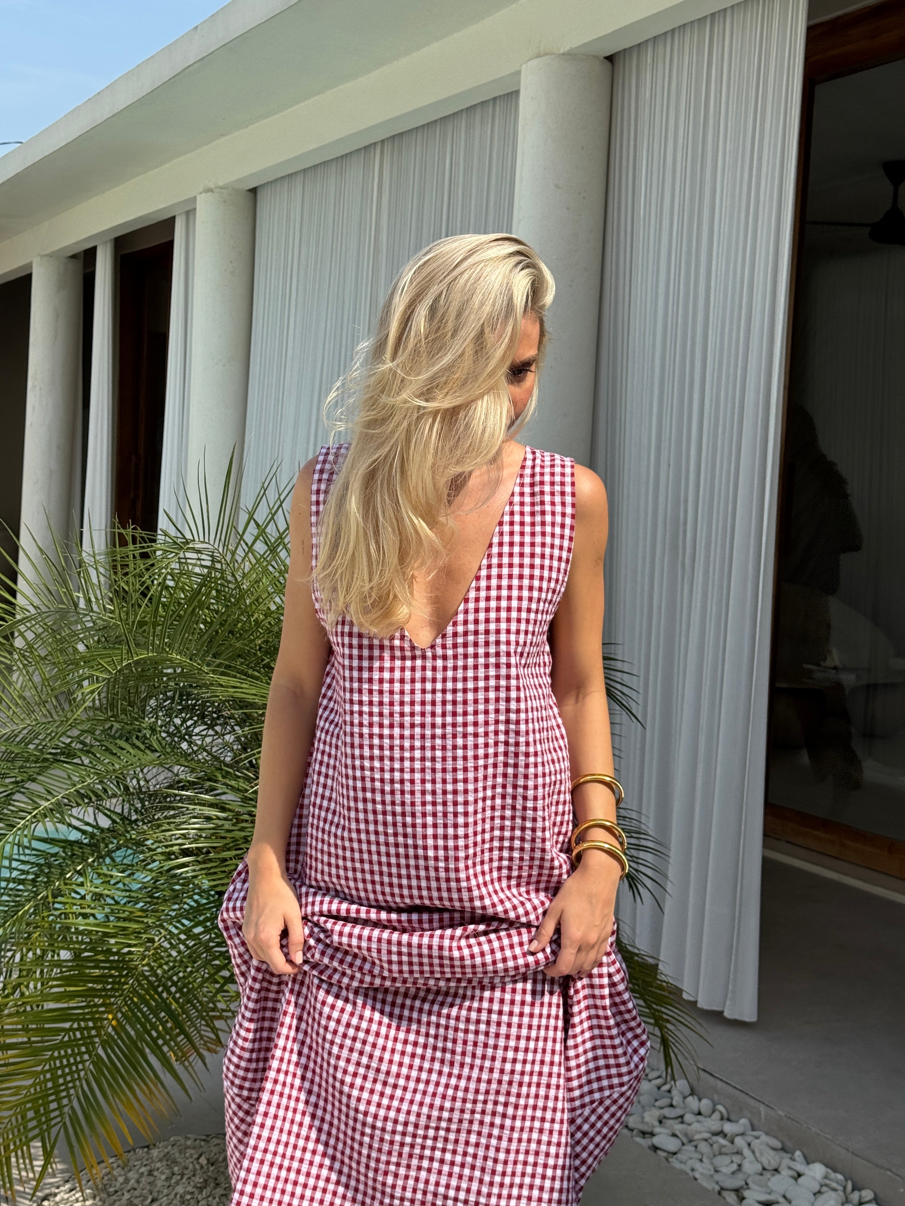 Maroon Gingham Gili Dress by Puka the Label