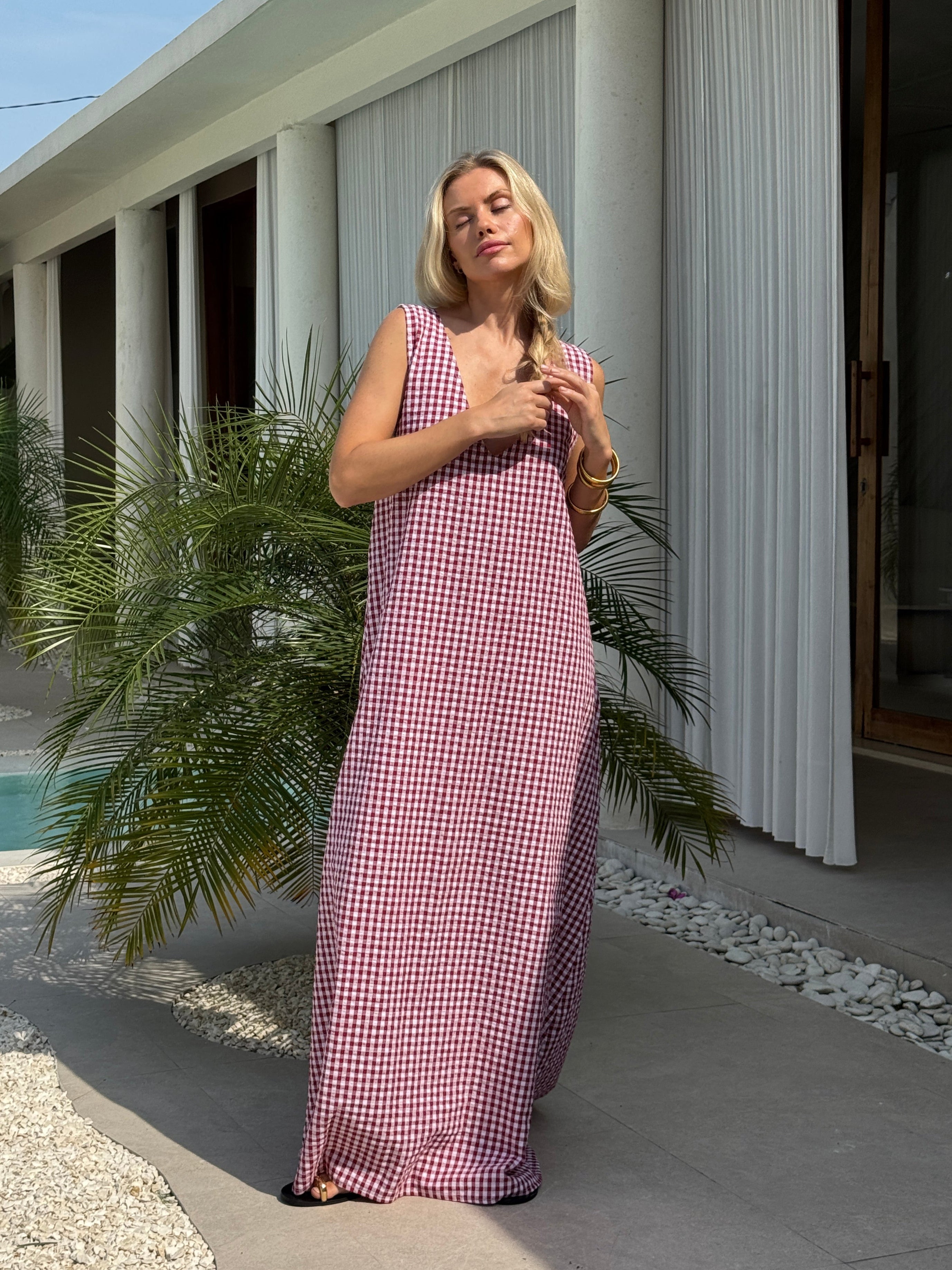 Maroon Gingham Gili Dress by Puka the Label