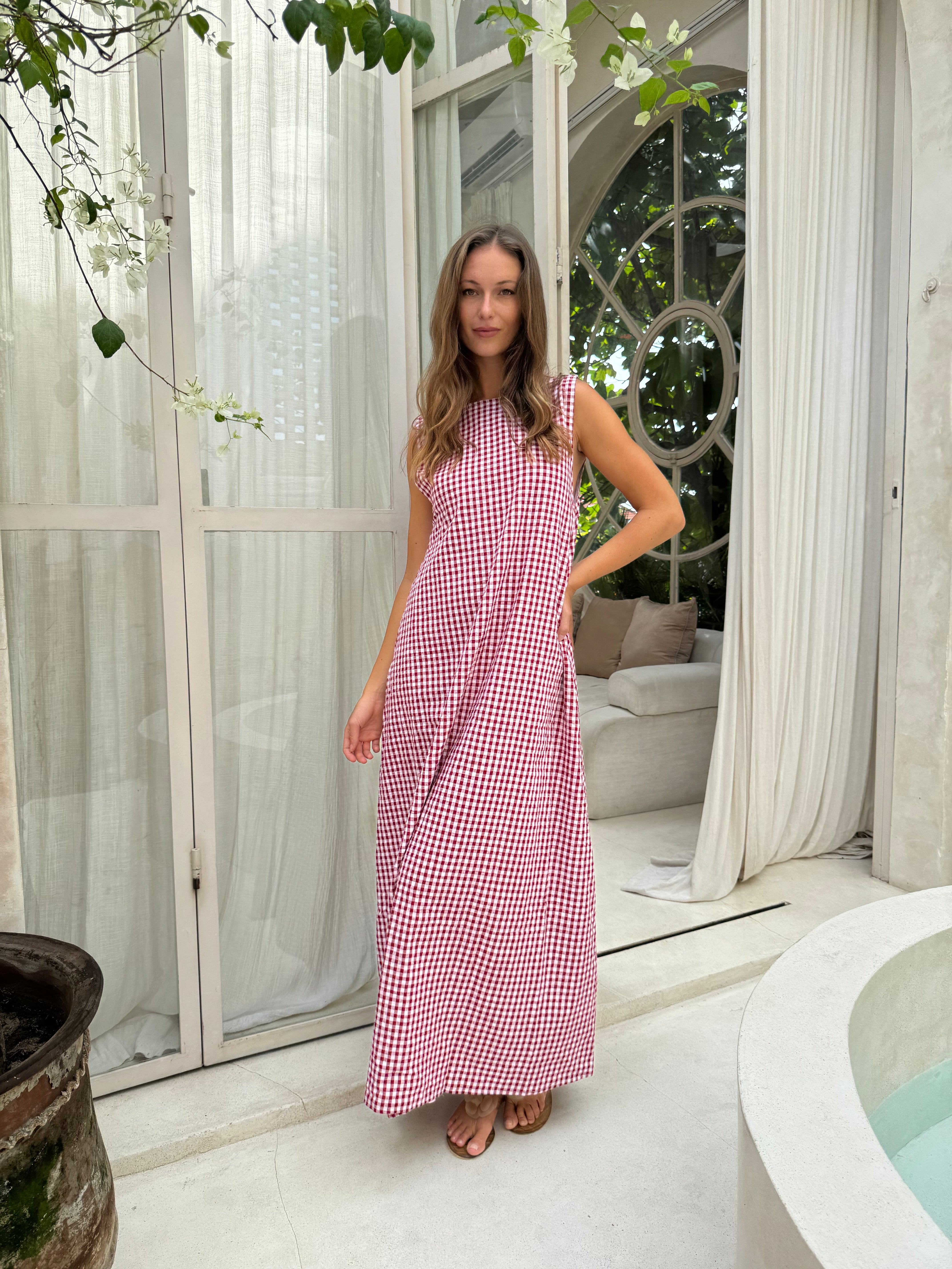 Maroon Gingham Gili Dress by Puka the Label