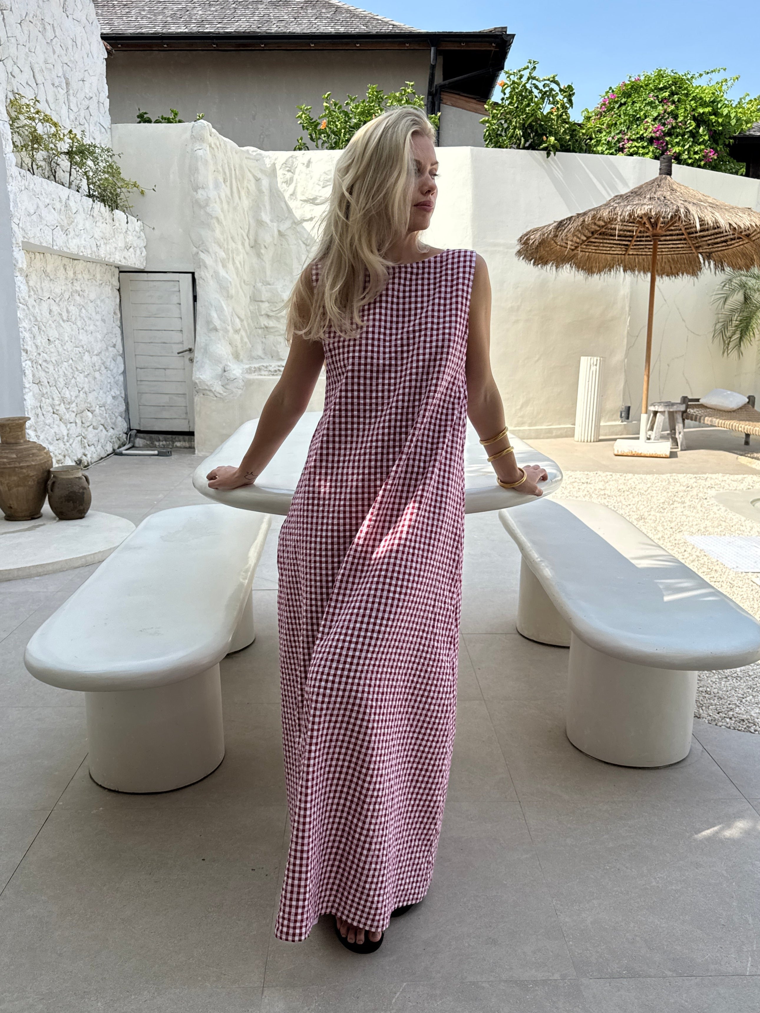 Maroon Gingham Gili Dress by Puka the Label