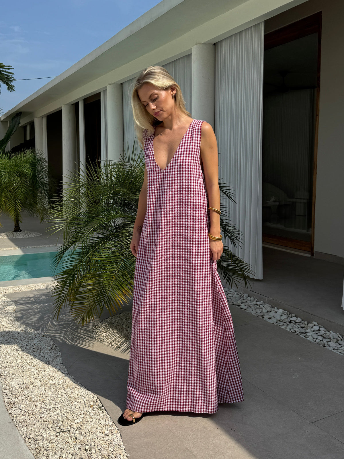 Maroon Gingham Gili Dress by Puka the Label