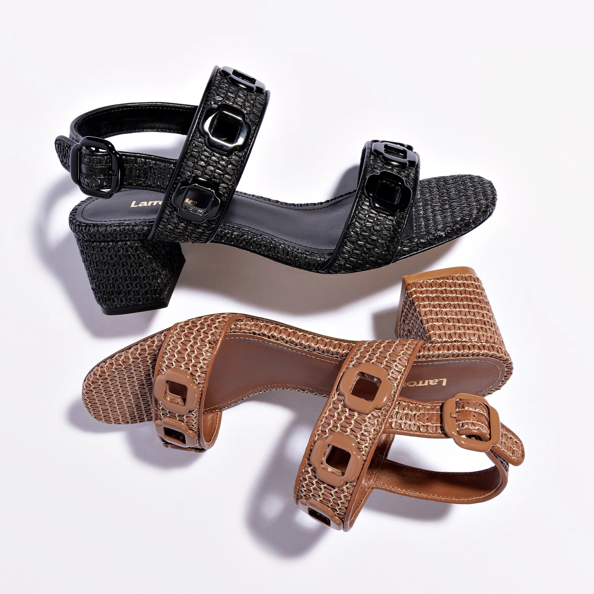 Milan Sandal In Black Wave Raffia by Larroudé