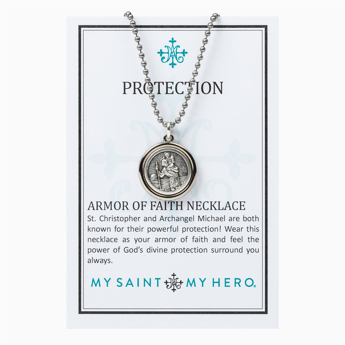 Archangel Michael & Saint Christopher Protection Armor of Faith Necklace - Bead Ball Chain by My Saint My Hero