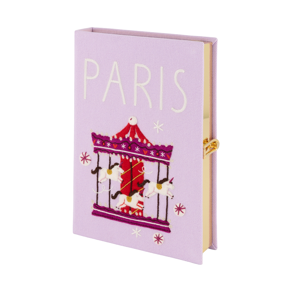 Purple notebook with a carousel design and 'Paris' text on a white background