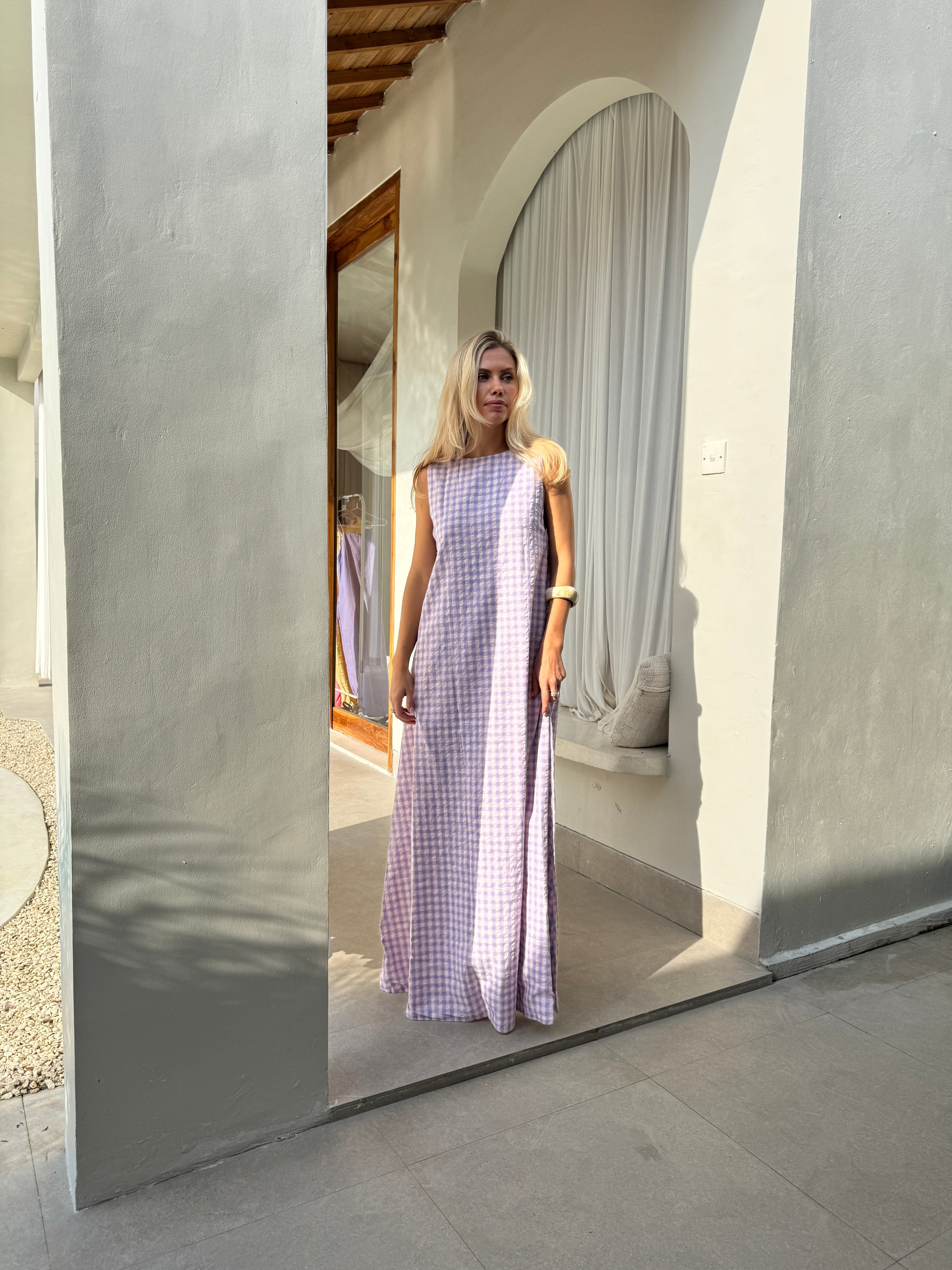 Purple Gingham Gili Dress by Puka the Label