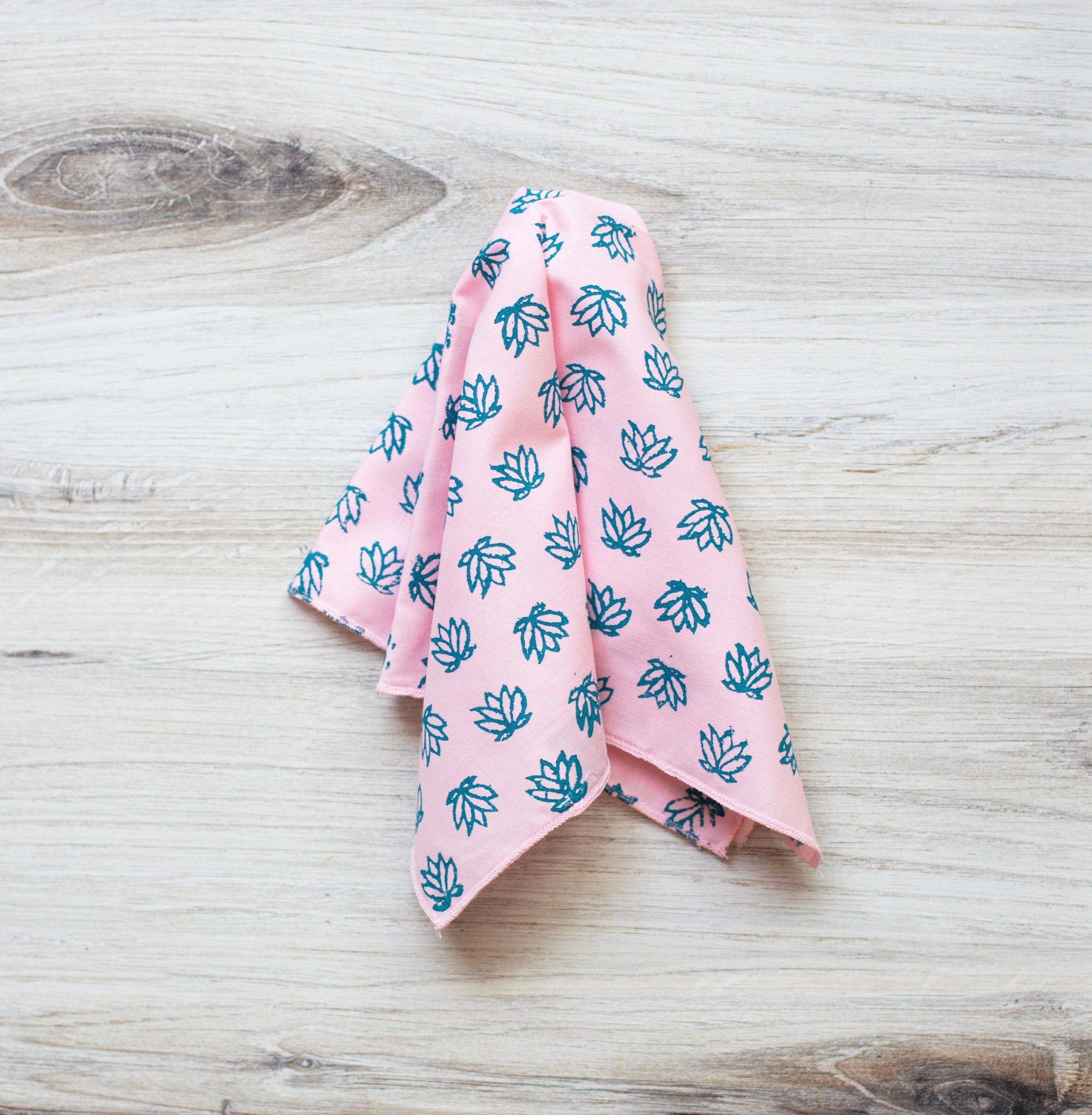 Pocket Square - Light Pink Cotton with Baby Lotus, Saltwater by Mended