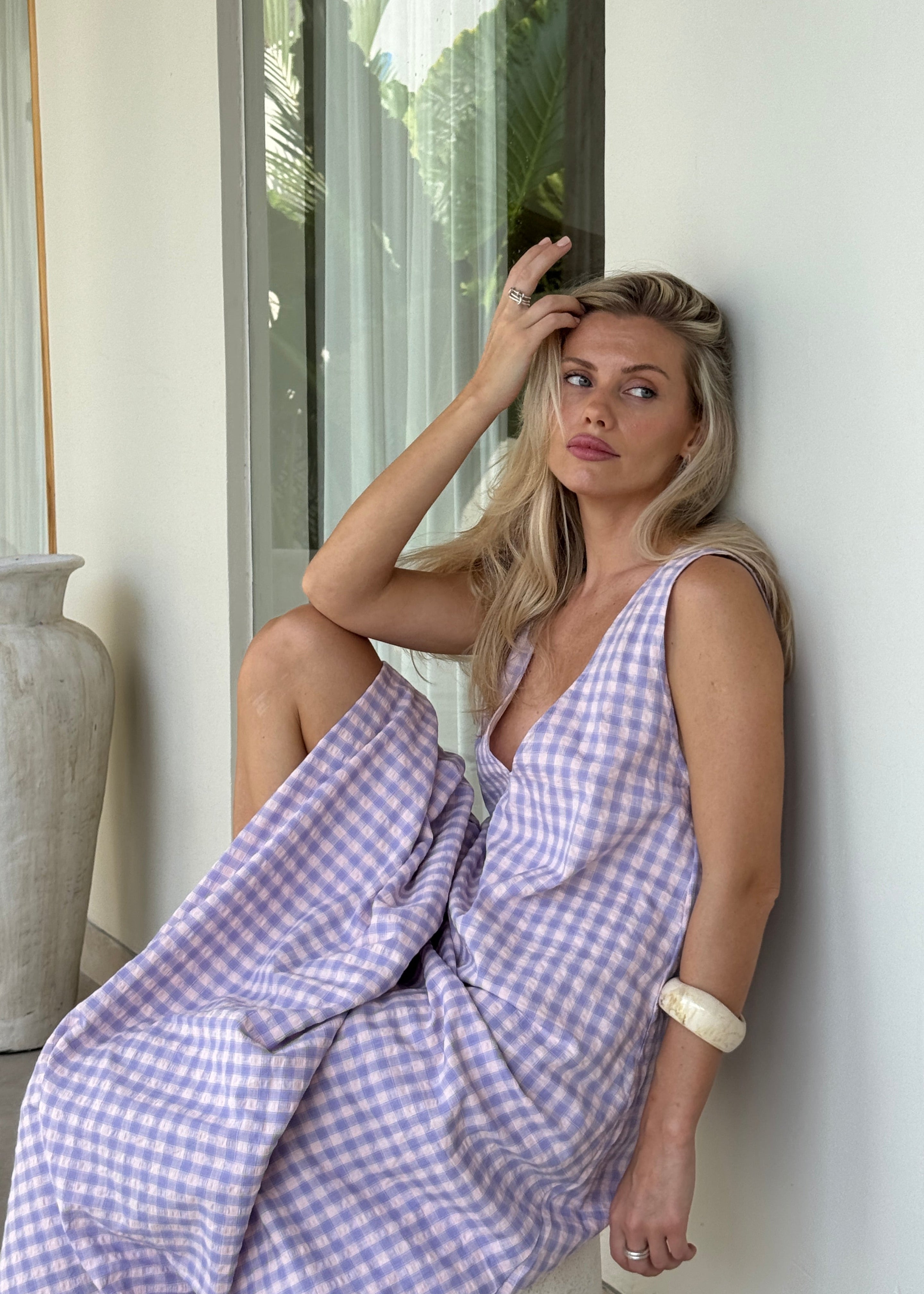 Purple Gingham Gili Dress by Puka the Label