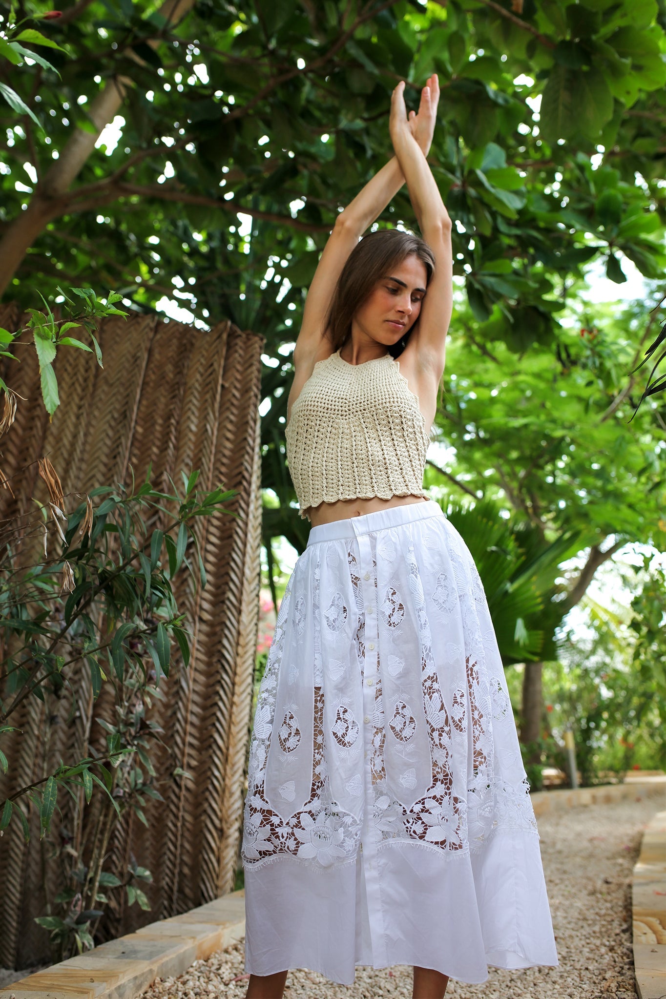 Reagan Embroidered Cotton Skirt by Miguelina