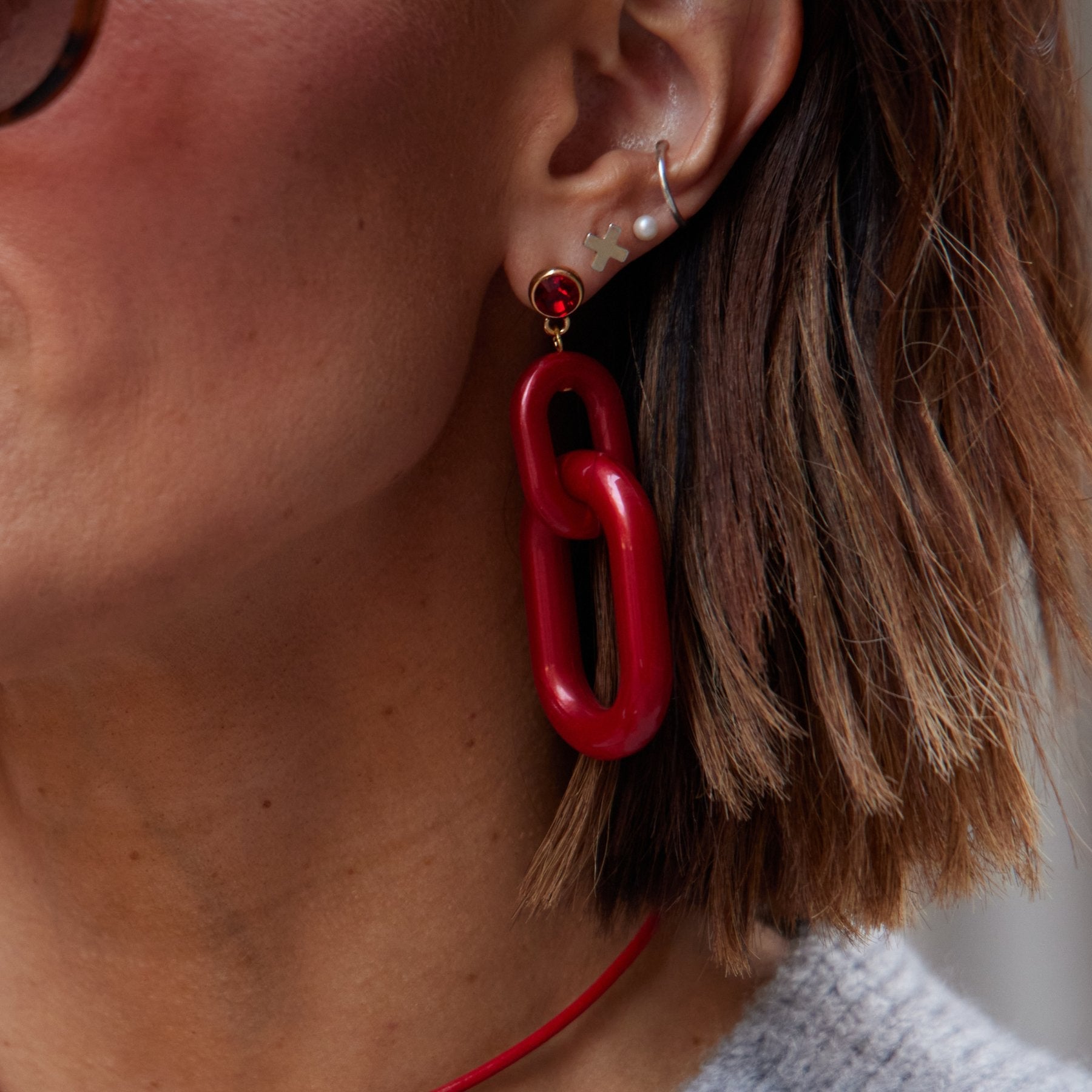 Red Bianca Acrylic Statement Earrings by Nickel & Suede