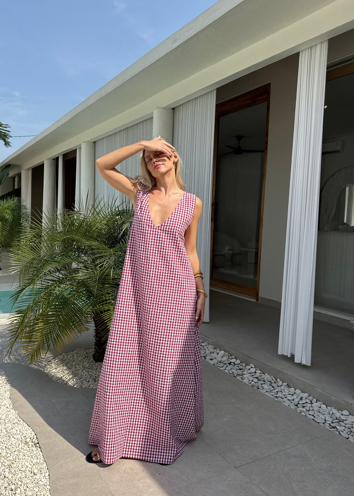 Maroon Gingham Gili Dress by Puka the Label
