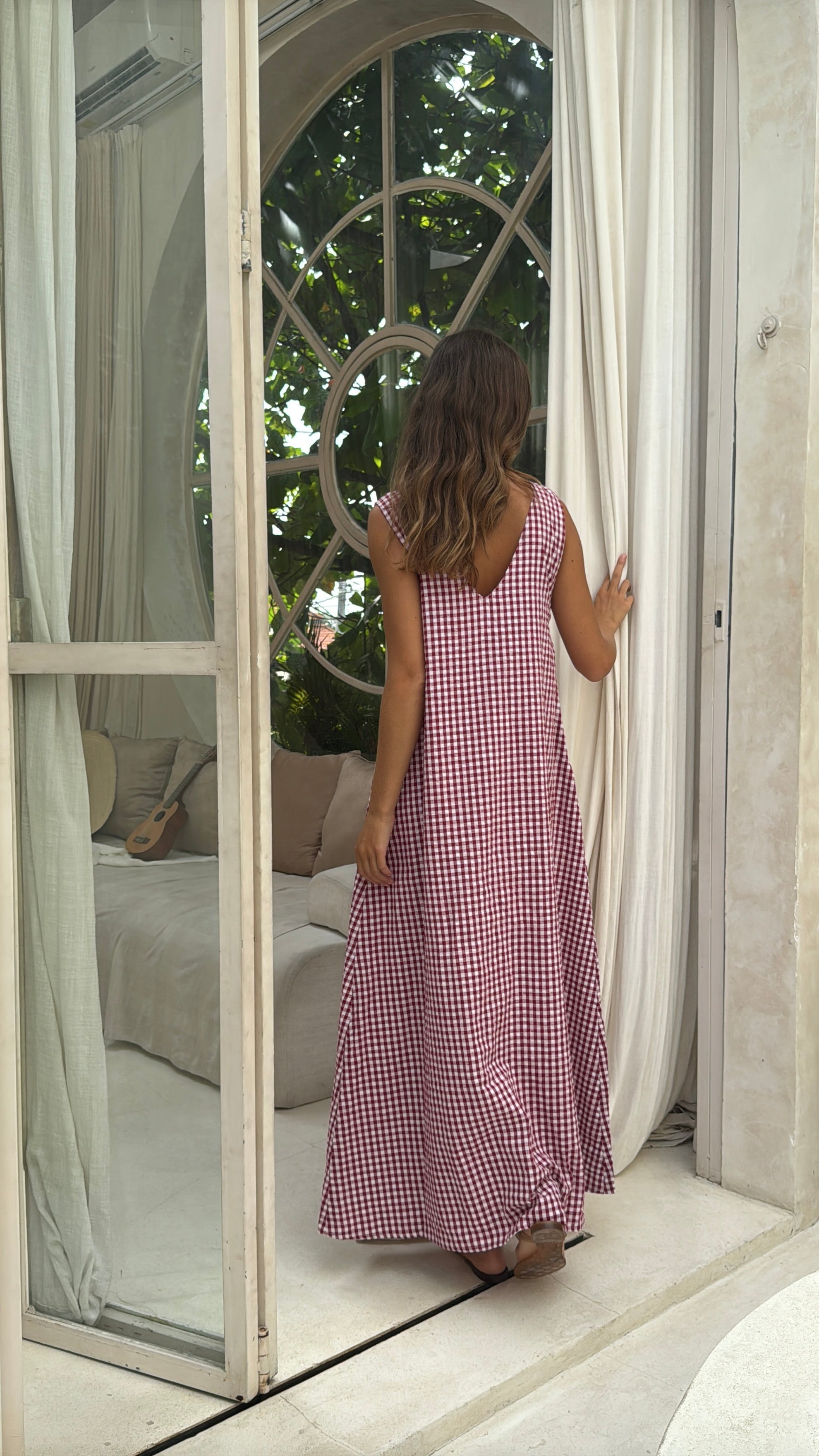 Maroon Gingham Gili Dress by Puka the Label