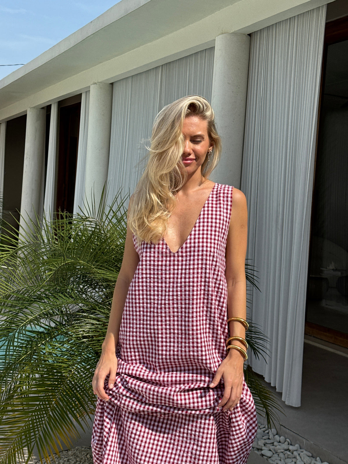 Maroon Gingham Gili Dress by Puka the Label
