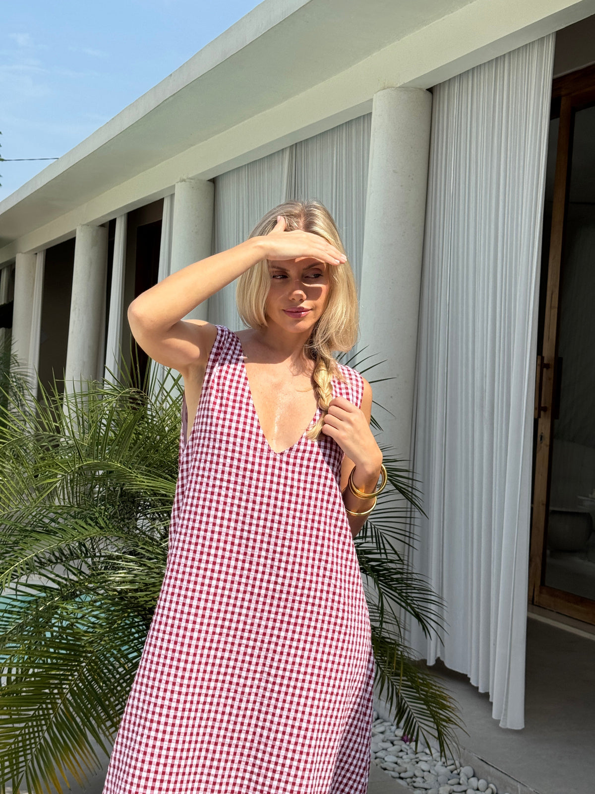Maroon Gingham Gili Dress by Puka the Label