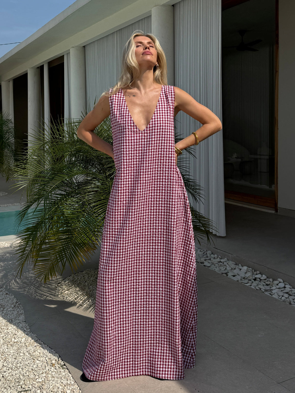 Maroon Gingham Gili Dress by Puka the Label