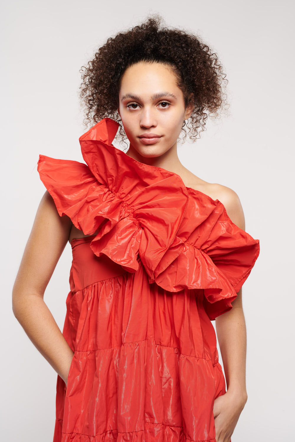 Mackenzie Doily in Fiery Orange Red Dress by Madeline Marie