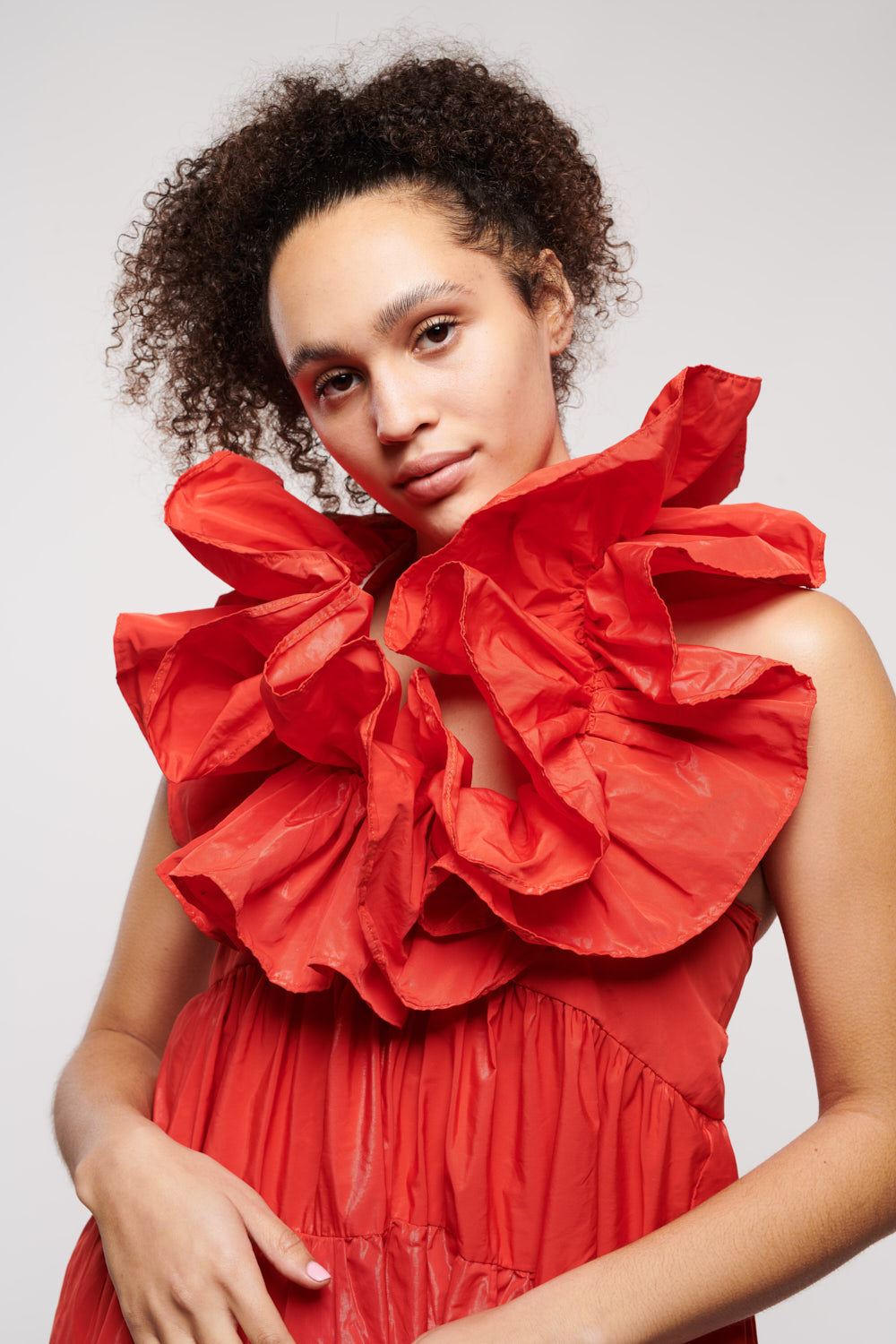 Mackenzie Doily in Fiery Orange Red Dress by Madeline Marie