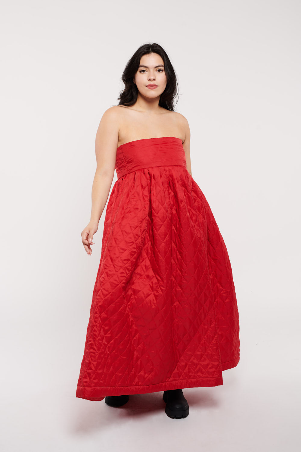 New York Puffer Dress Strapless Jean Red by Madeline Marie