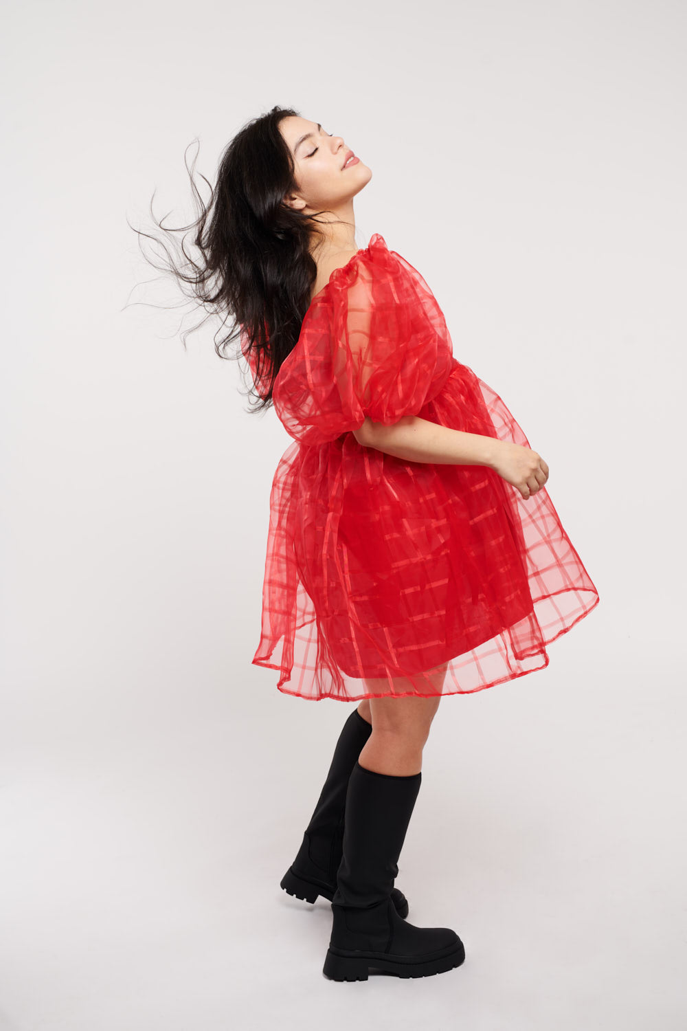 Jean Red Monochromatic Plaid Organza by Madeline Marie