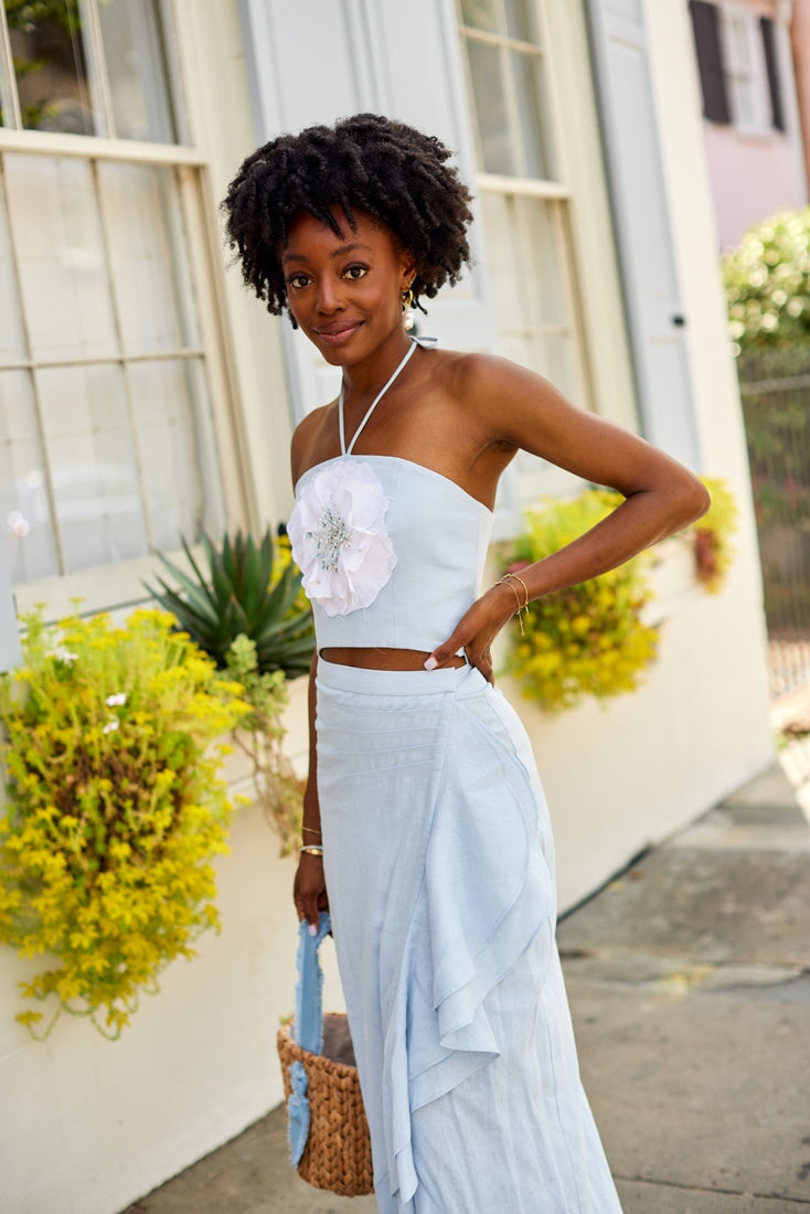 Gol Bustier Top - Blue & White by Rosewater House
