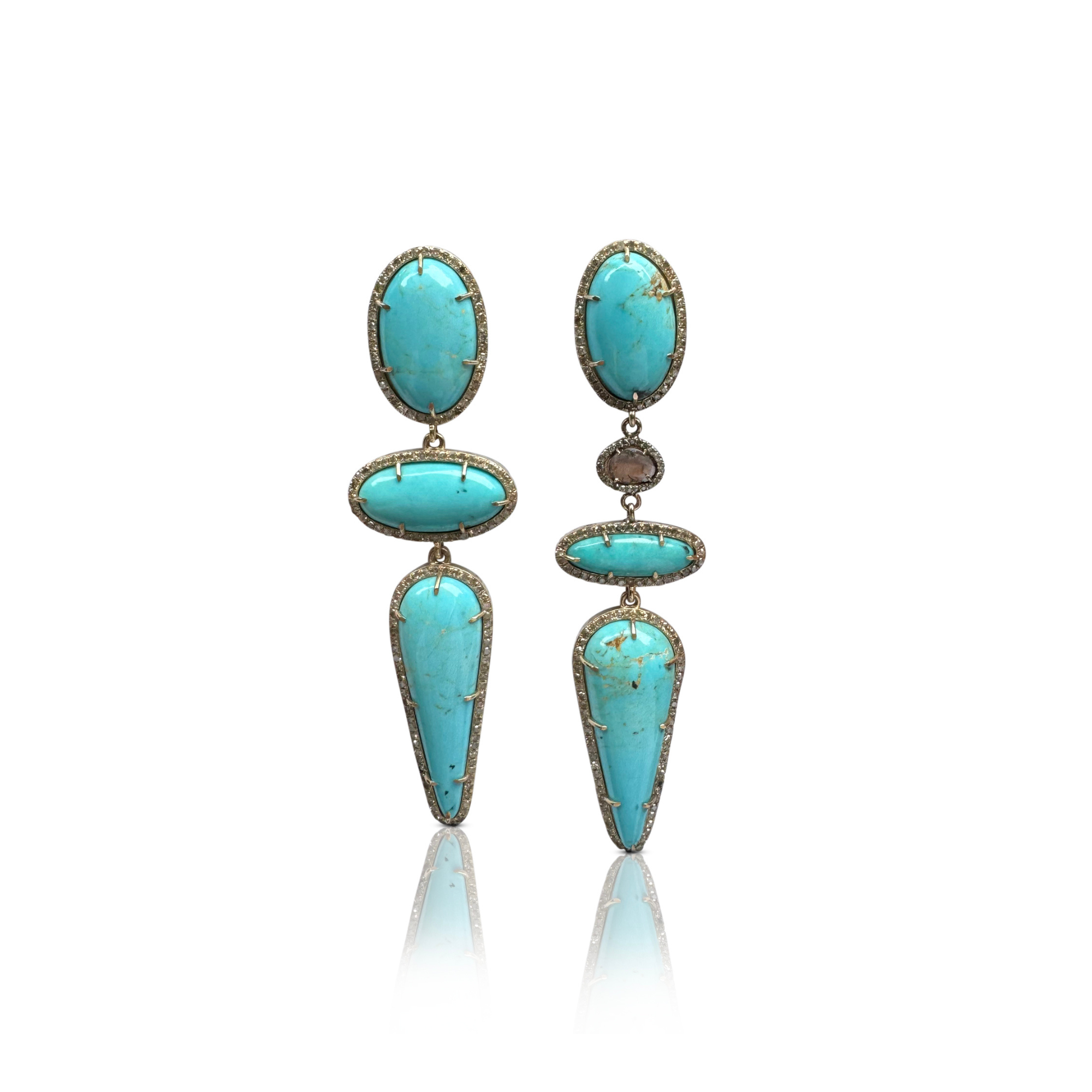 14k Kingman Turquoise Triple Drop Earrings by S. Carter Designs