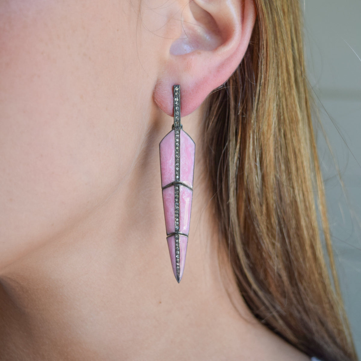 Pearl Rose Enamel Feather Earrings by S. Carter Designs