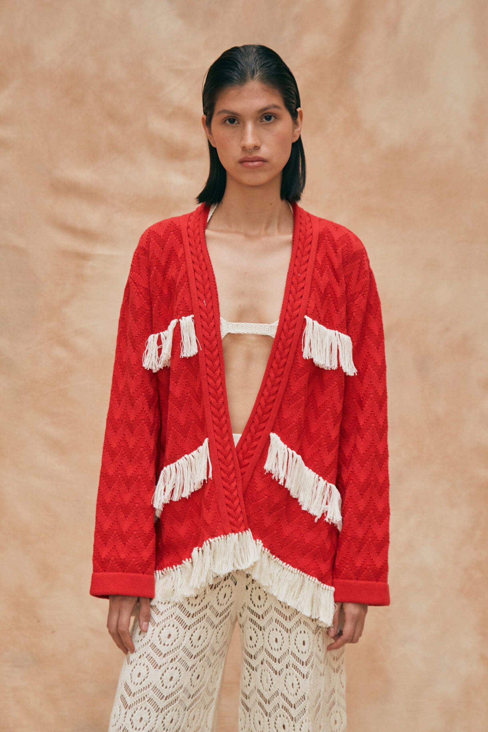 Nazca Red Cardigan by MUNA