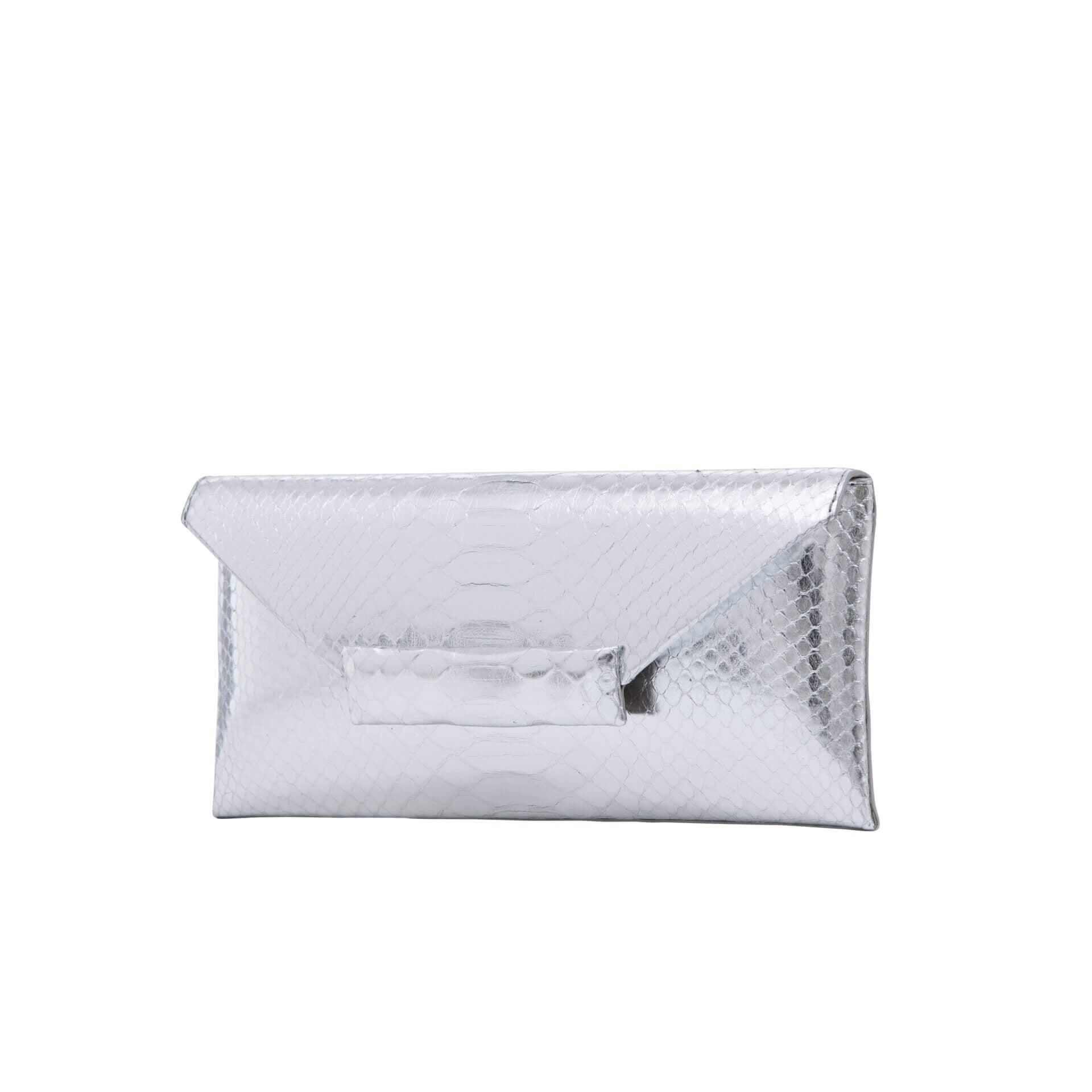 Nile Clutch in Metallic Silver Python by Cape Cobra