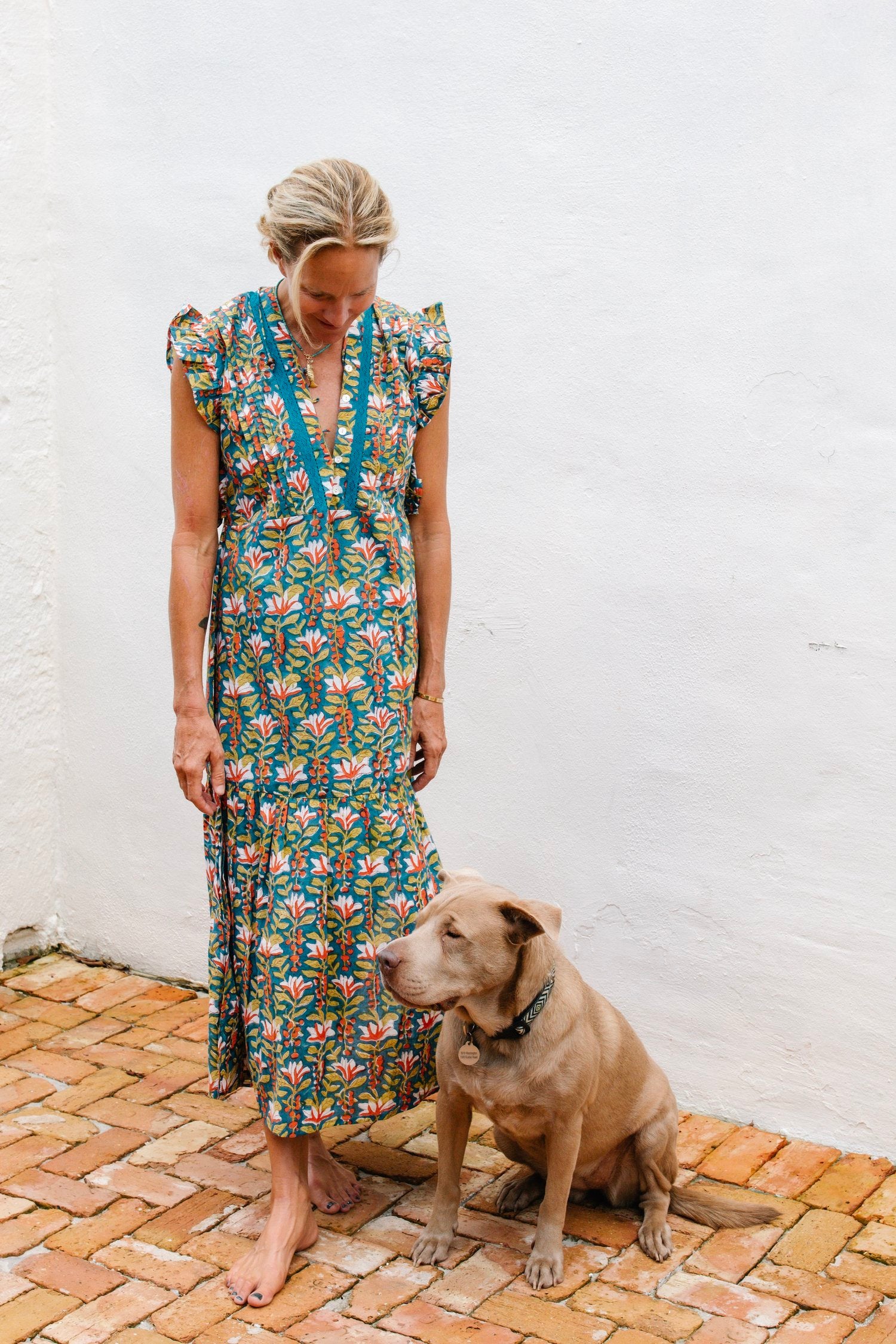 Riley Maxi (Cotton) Sea Blue Orange Vine by Perry Walker Collective