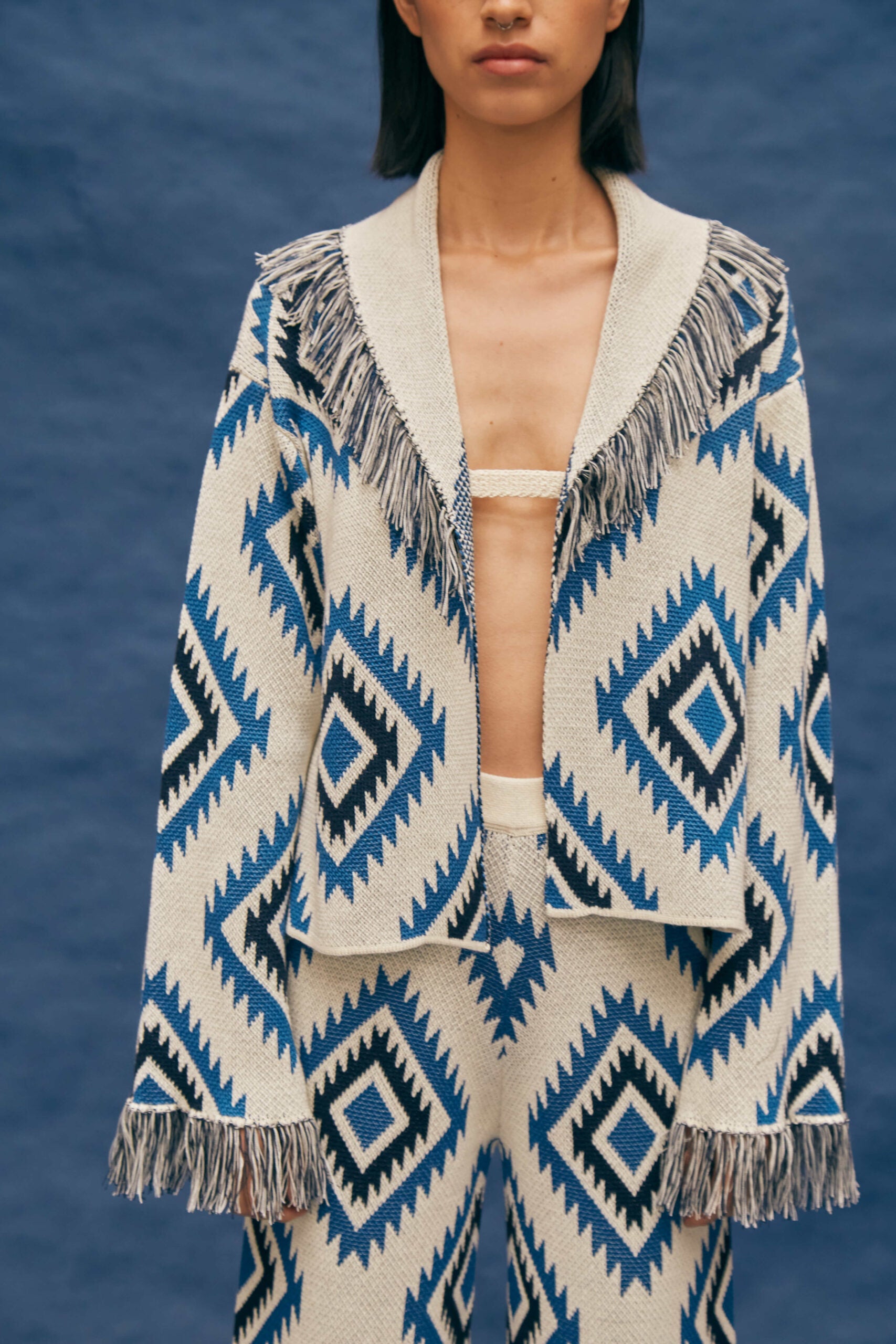 Qero Ivory & Blue Cardigan by MUNA