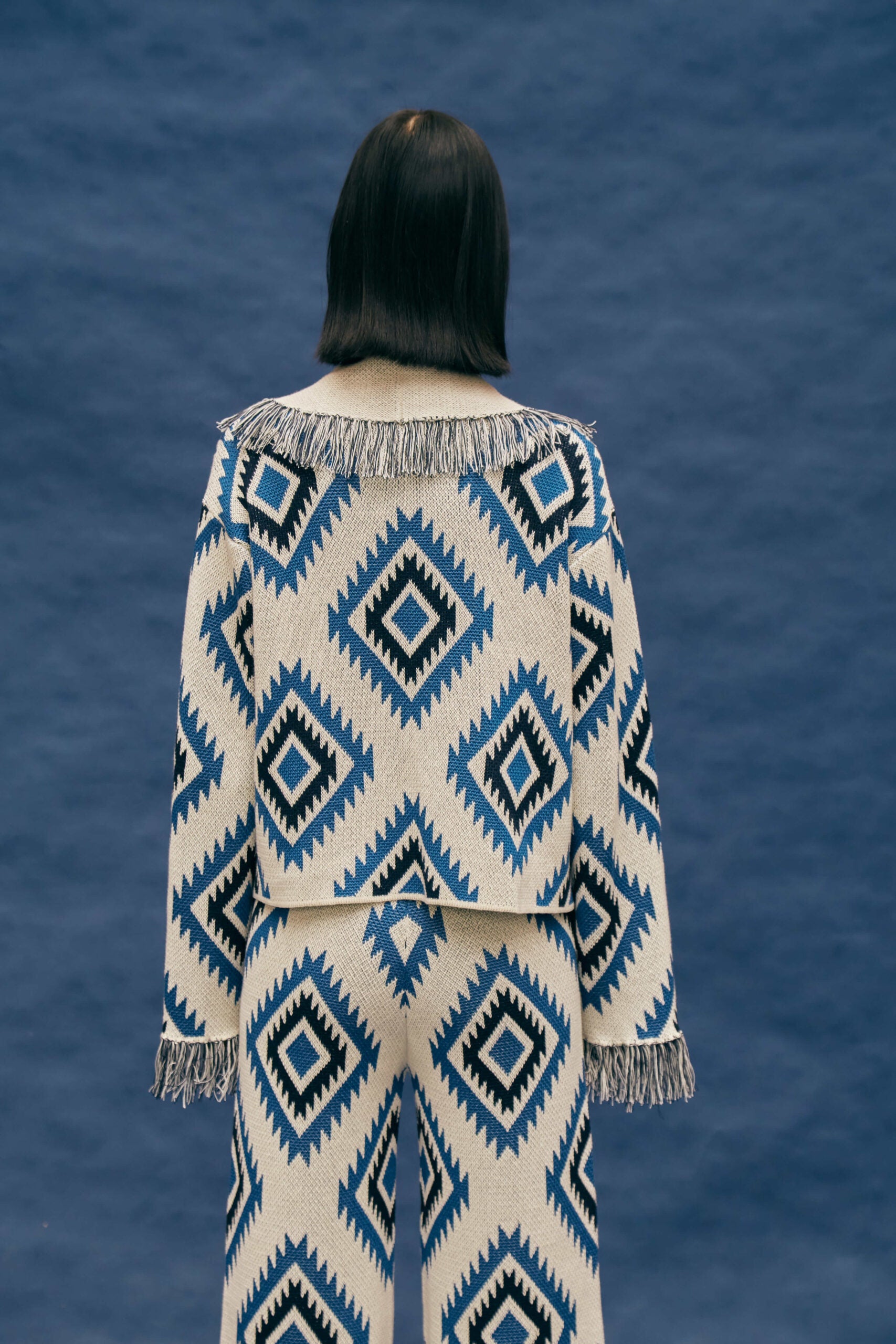 Qero Ivory & Blue Cardigan by MUNA