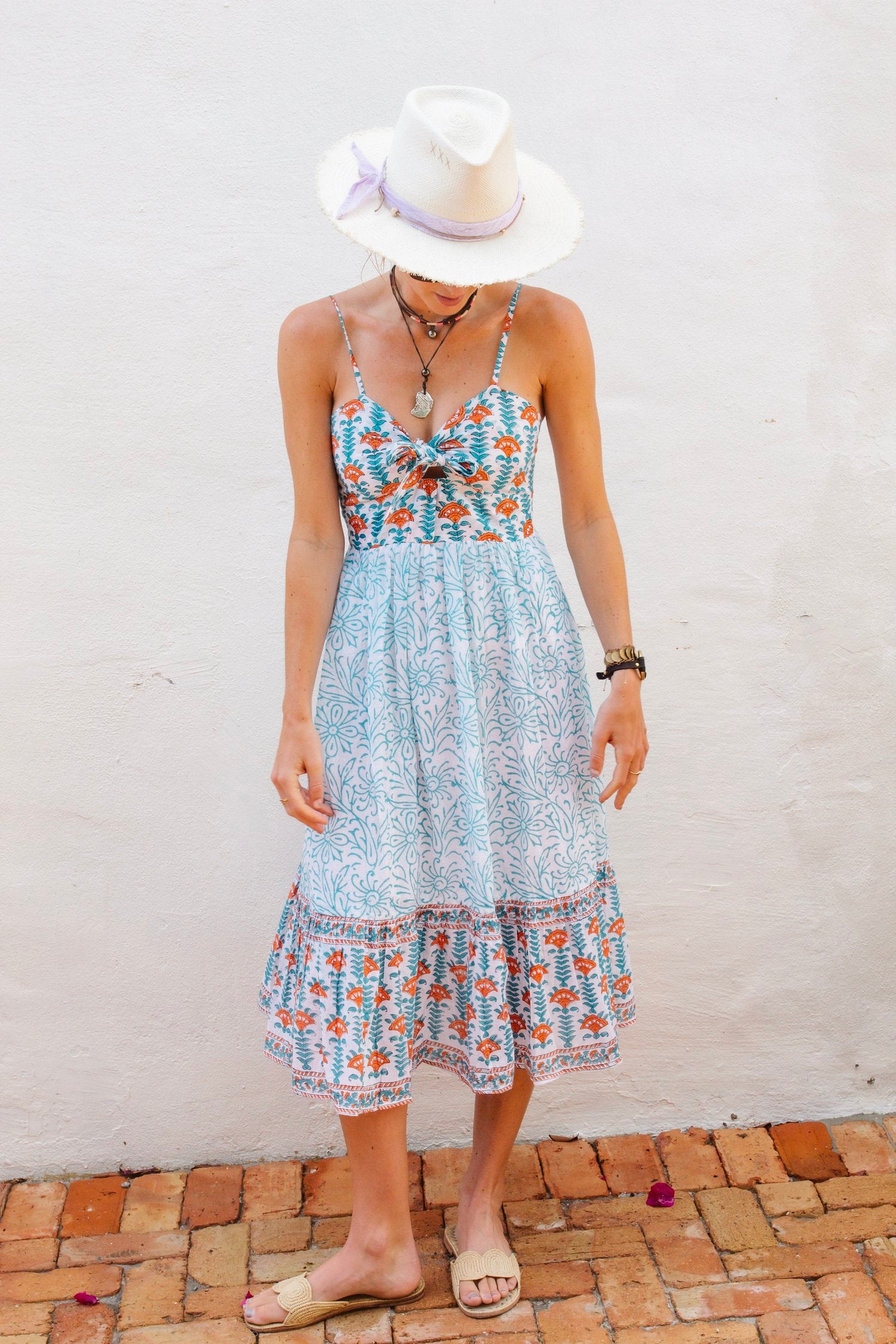 Calli Midi Blue Orange Floral by Perry Walker Collective