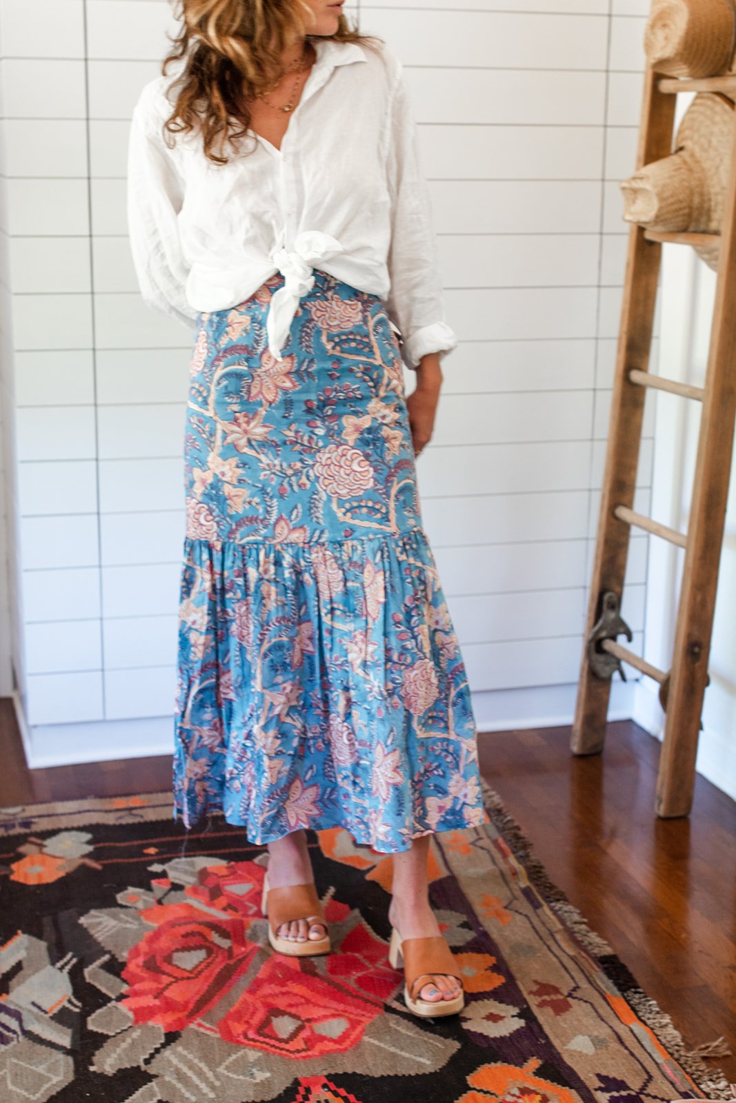 The Polly Skirt Dusty Blue Floral by Perry Walker Collective