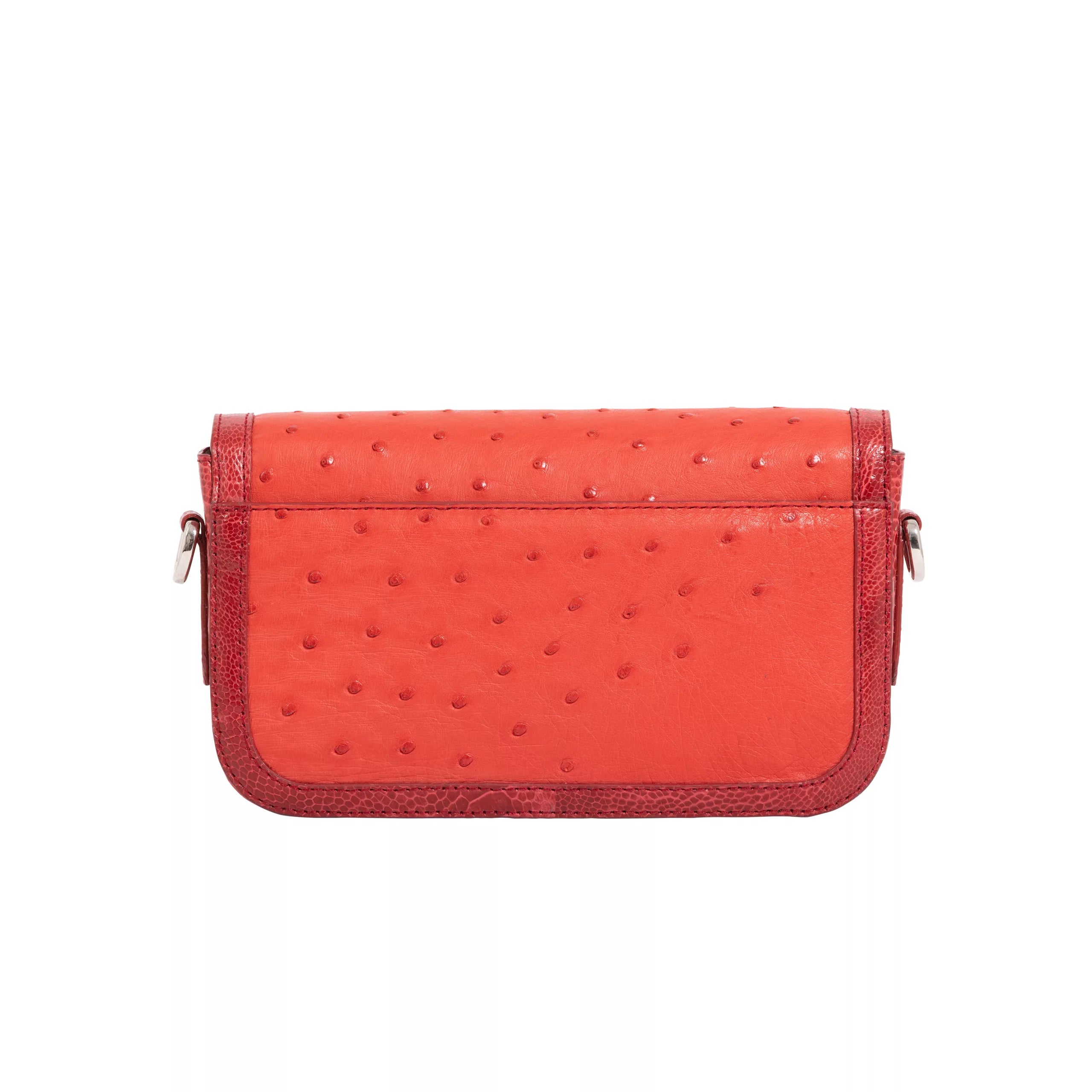 Caia Crossbody in Scarlet Red Ostrich & Flame Red Ostrich Leg Trim by Cape Cobra