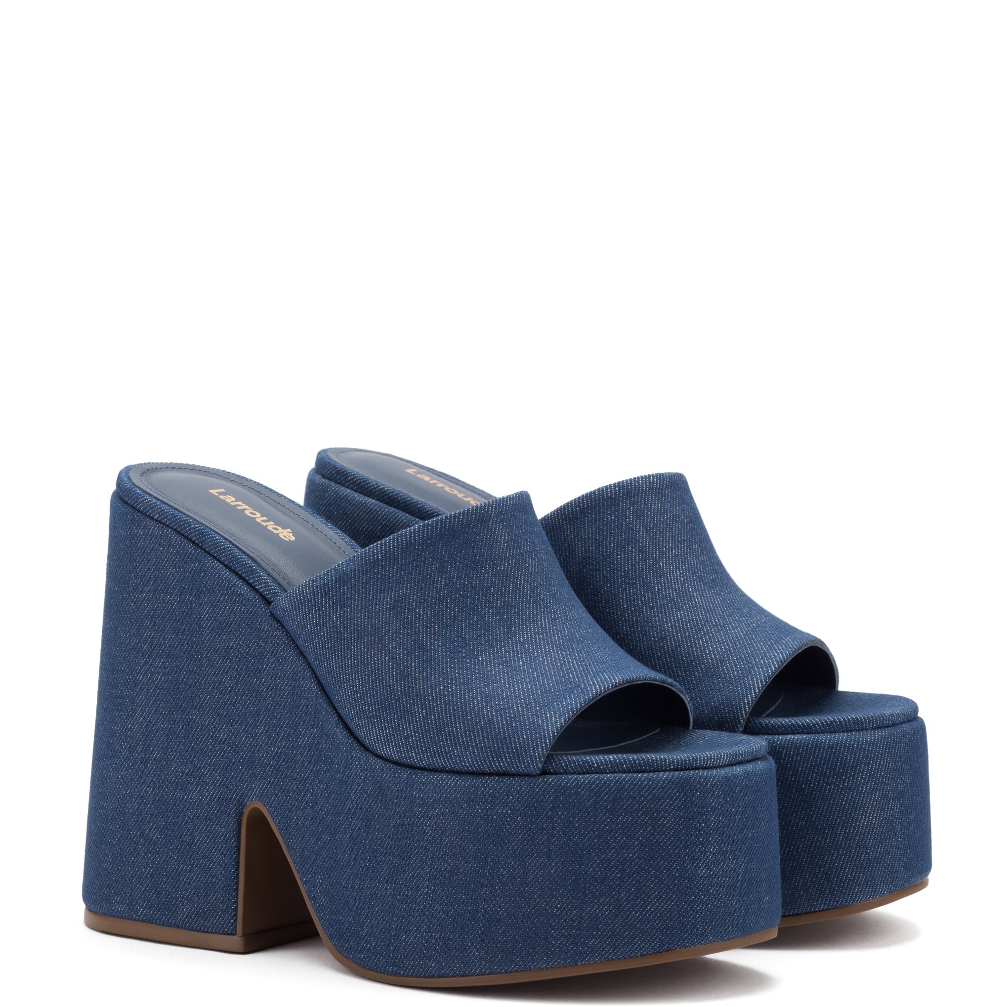 Wanda Platform Mule In Blue Denim by Larroudé