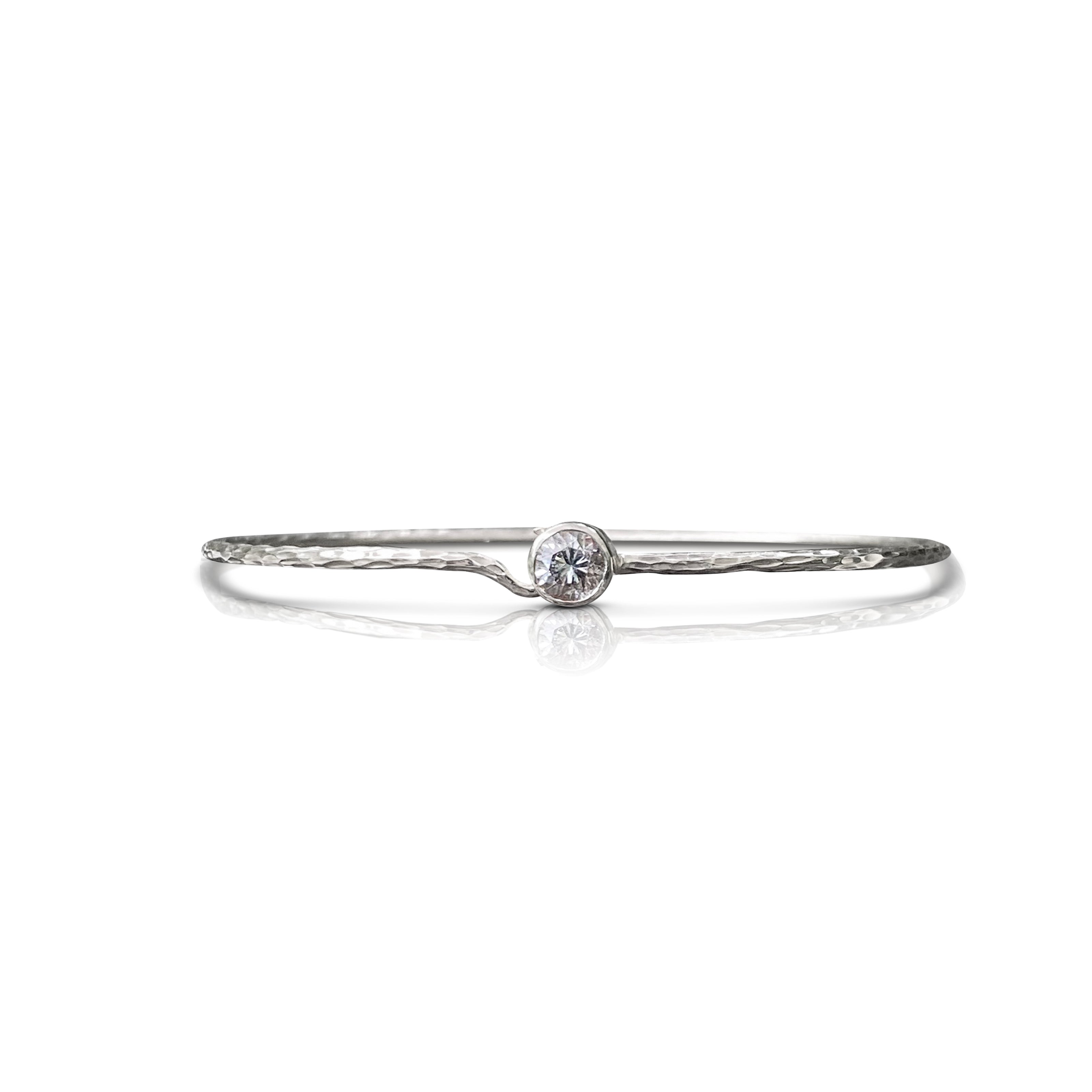 14k White Gold Hammered Bezel Bracelet by S. Carter Designs
