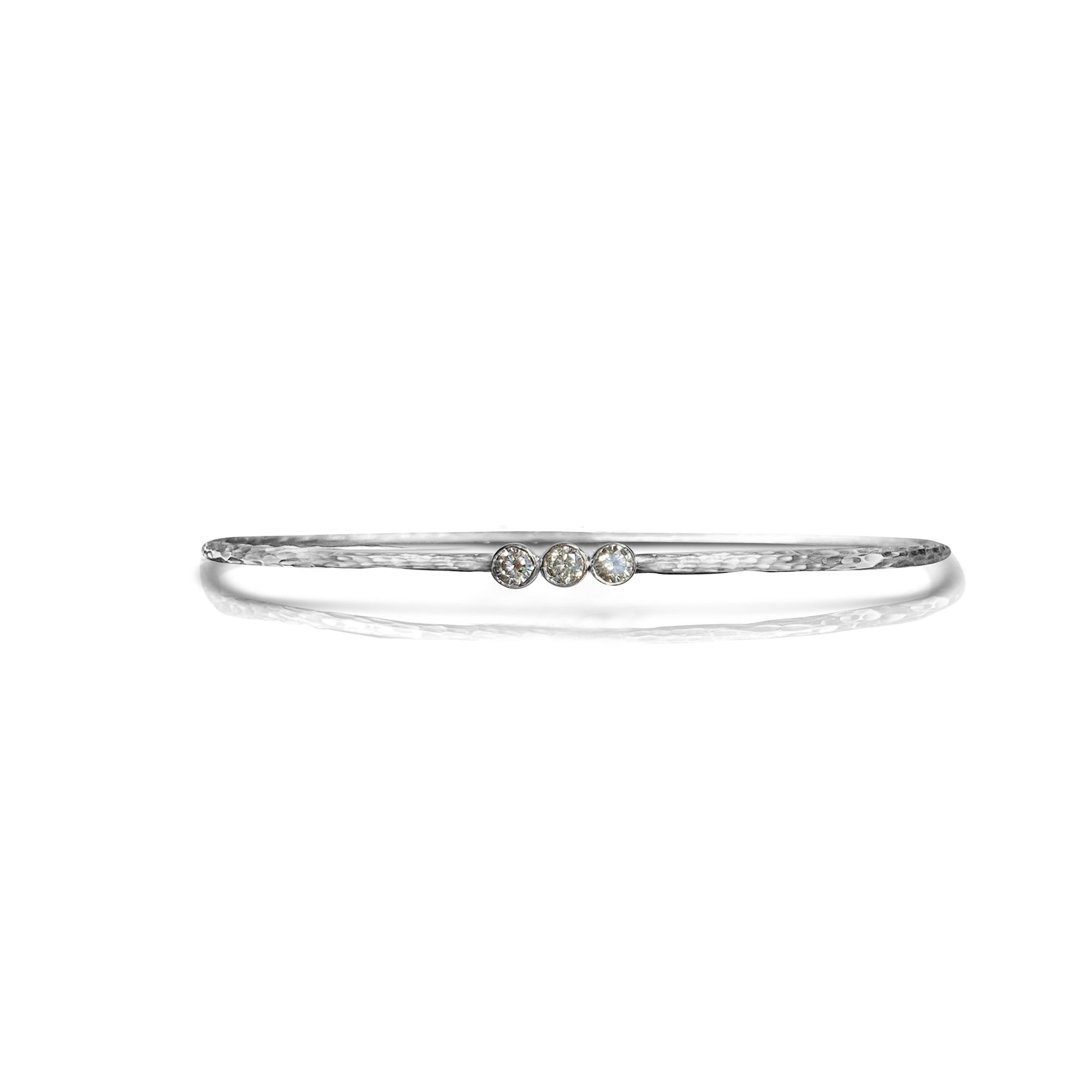 14k White Gold 3 Diamond Hammered Bezel Bracelet by S. Carter Designs
