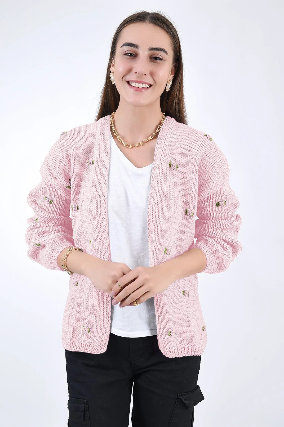 WINTER BLOOM PINK ROSE Cotton Cardigan (Pre-Order) by Fanm Mon